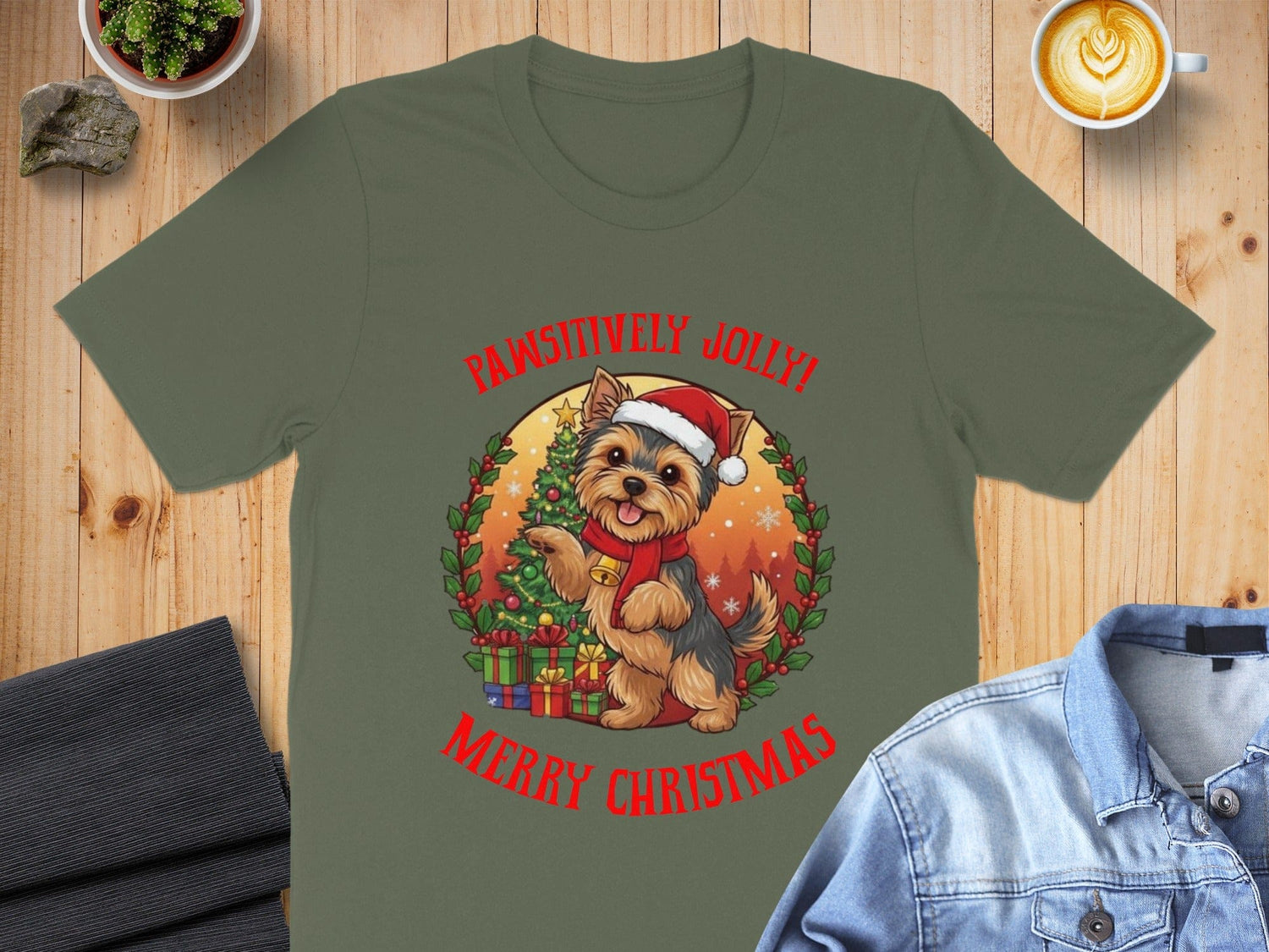 Pawsitively Jolly Merry Christmas Santa Dog T-shirt