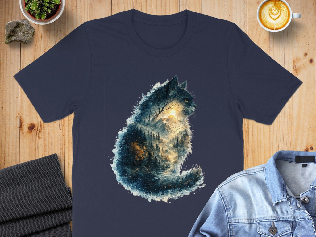 Majestic Cat With Nature Landscape Art T-shirt