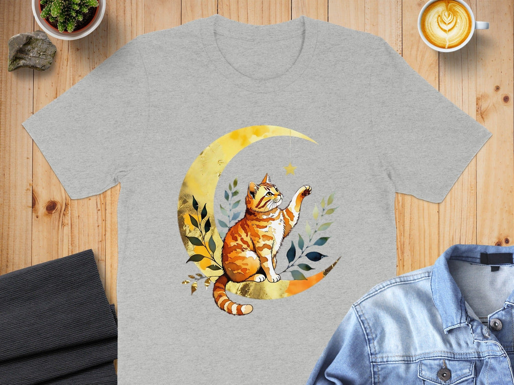 Cat on Colorful Crescent Moon Graphic Shirt Product