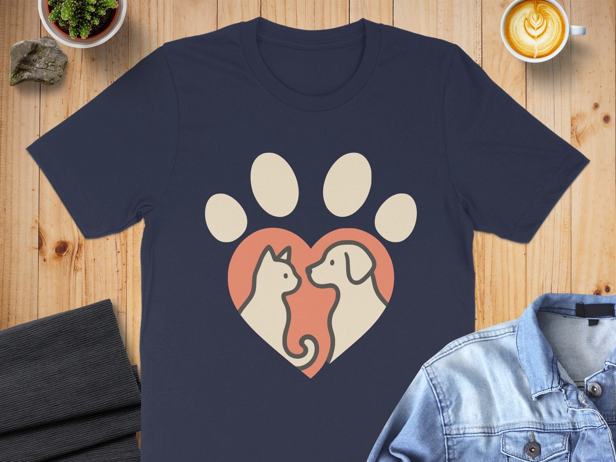 Cute Cat and Dog Heart Paw Print Graphic Shirt