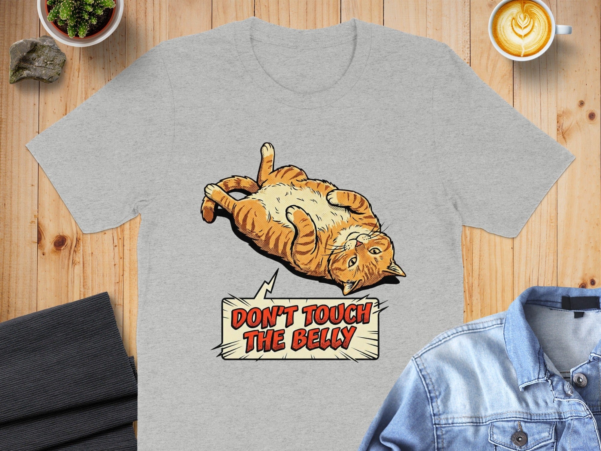 Don't Touch The Belly Adorable Cat Graphic T-Shirt