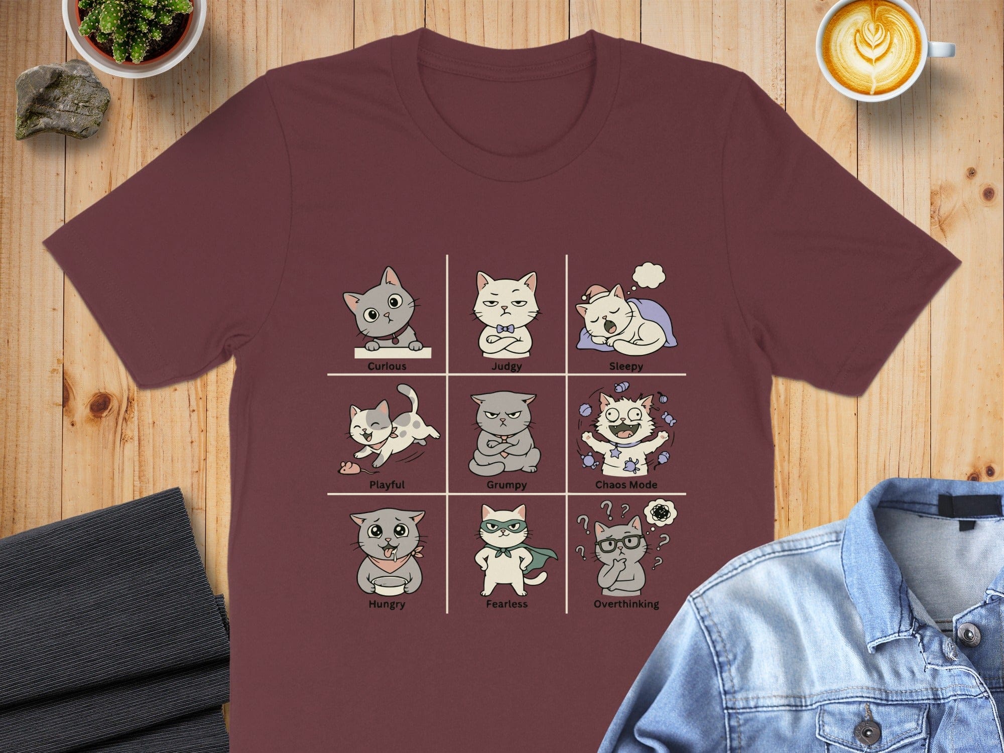 Cute Cat Emotions Graphic T-Shirt Fun Cat Lover Apparel
