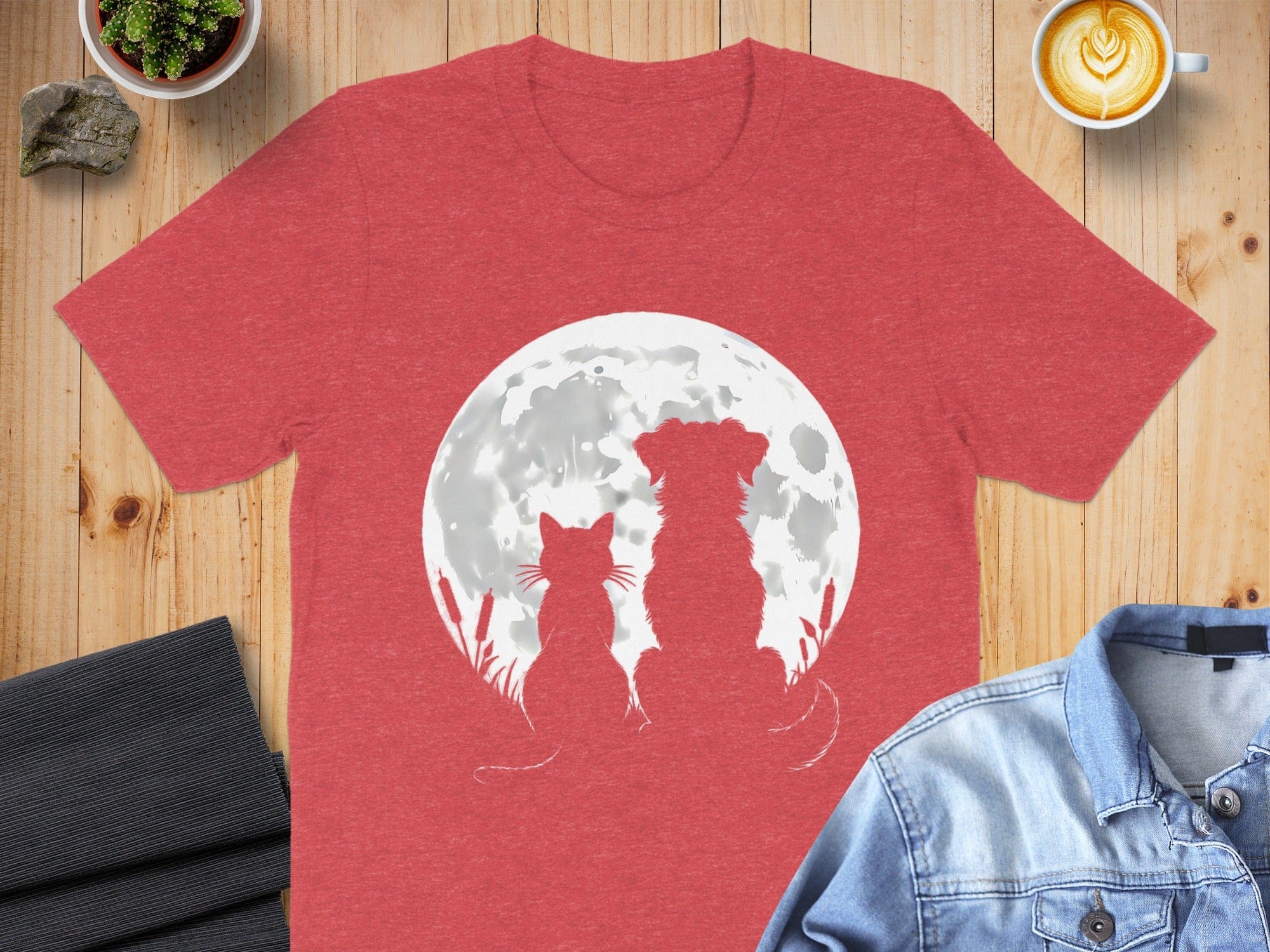 Cat and Dog Silhouette with Moon Graphic T-shirt