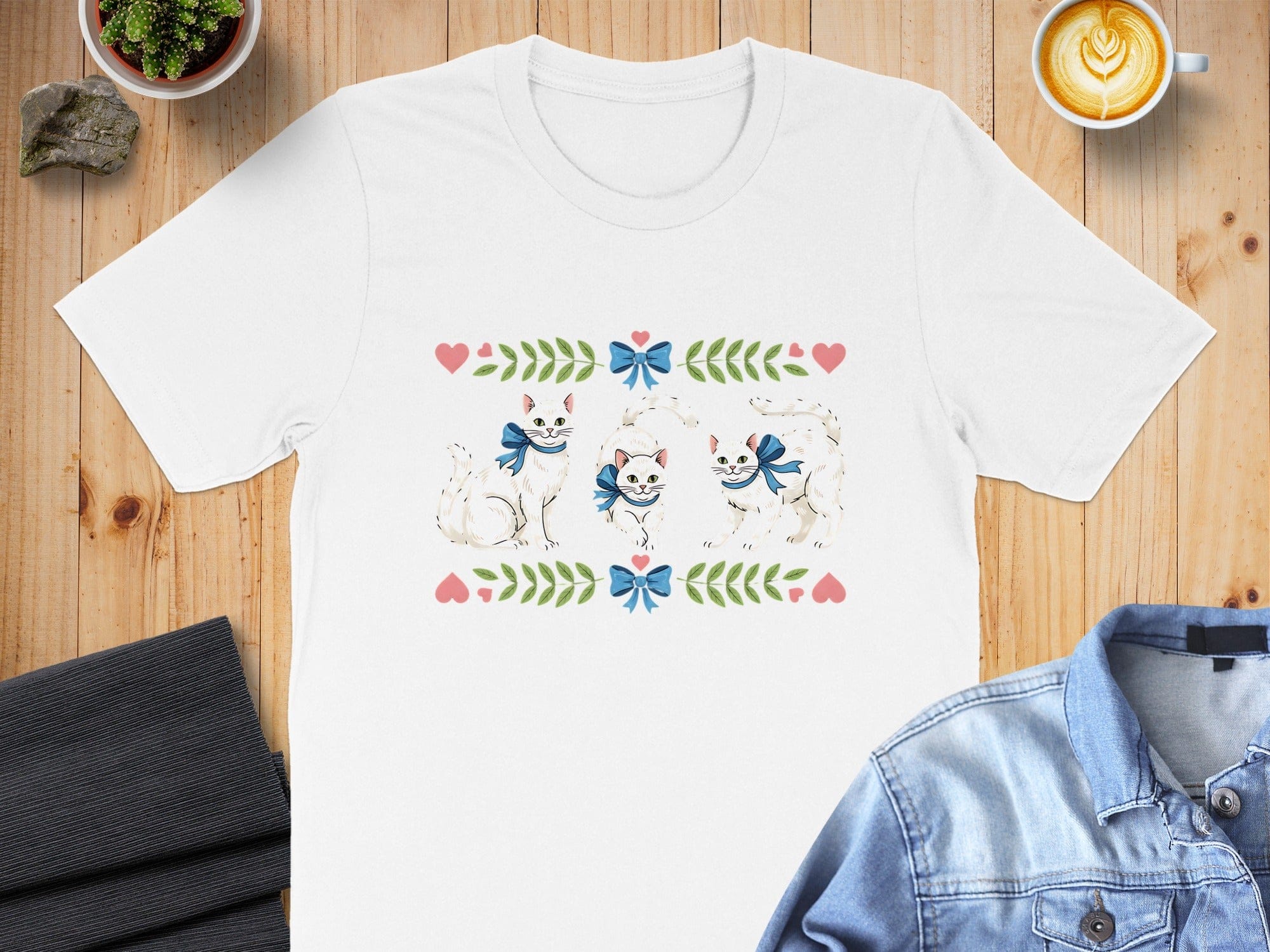 Cute Kitten Design with Bows and Hearts T-shirt