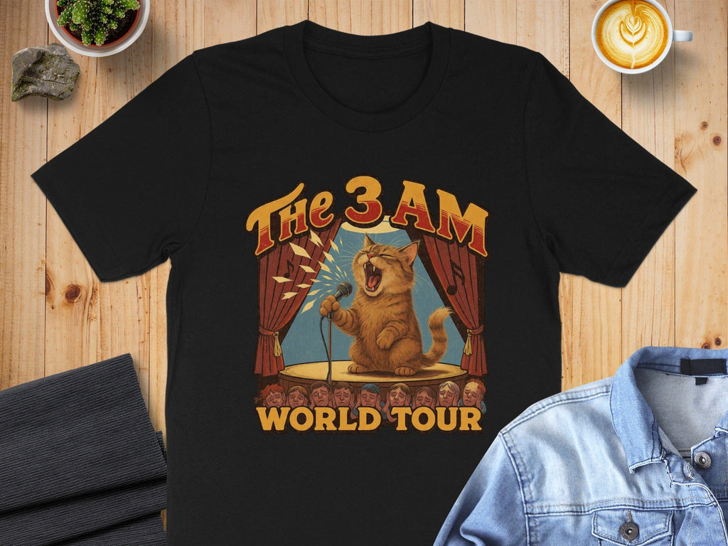The 3 AM World Tour Cat Singing Graphic Tee Shirt