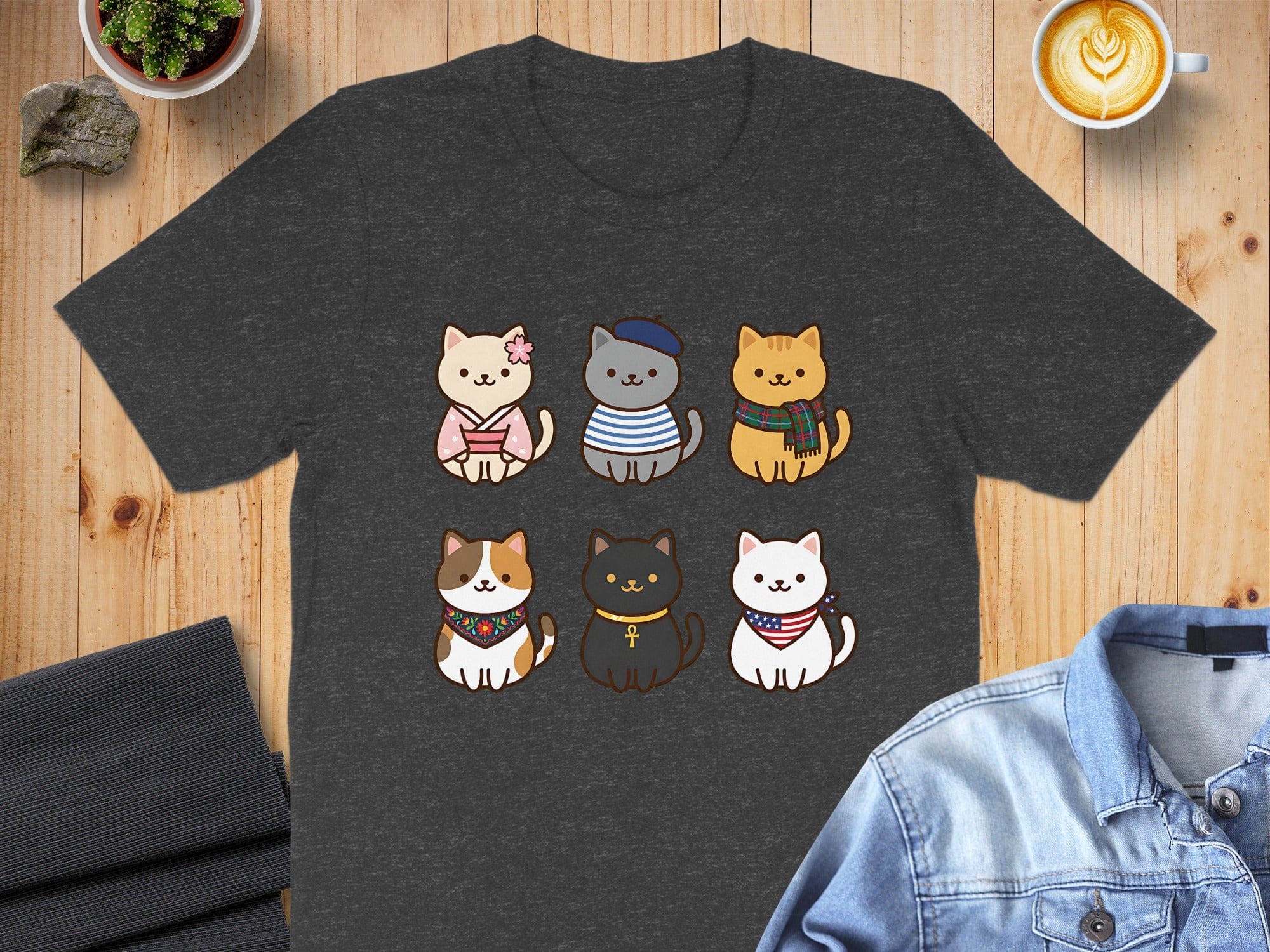 Cute Cats with Attire Graphic on Dark Shirt product
