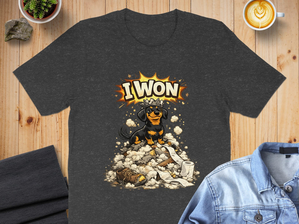 I WON Dog Printed Graphic on Classic Charcoal T-Shirt