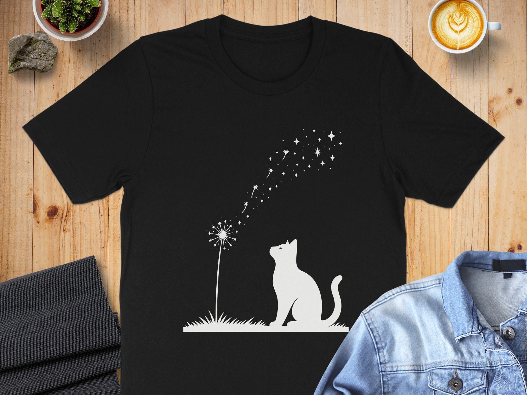 Cat Watching Dandelion Seeds Decorative Artwork Shirt