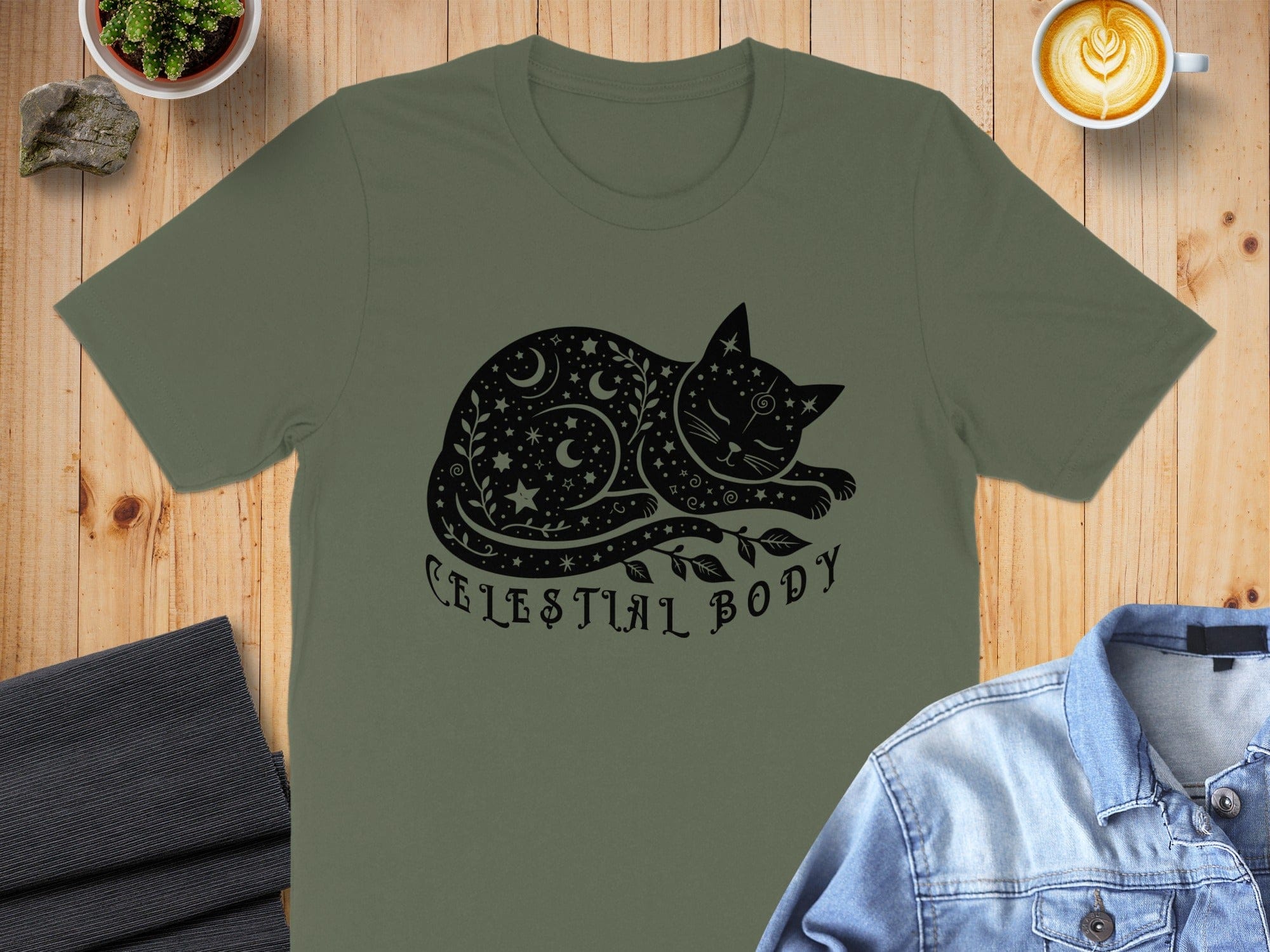 Celestial Body Cat Themed Graphic Tee Shirt