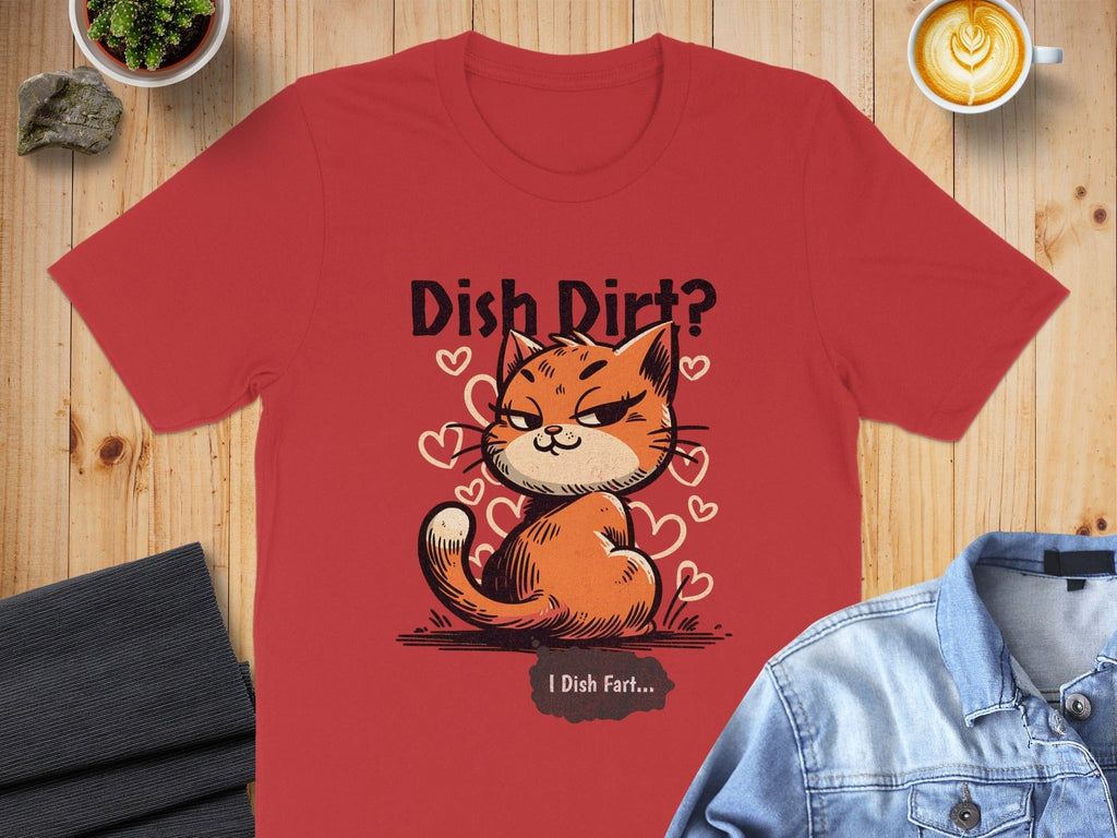 Funny Cat Dish Dirt I Dish Fart Graphic T-Shirt