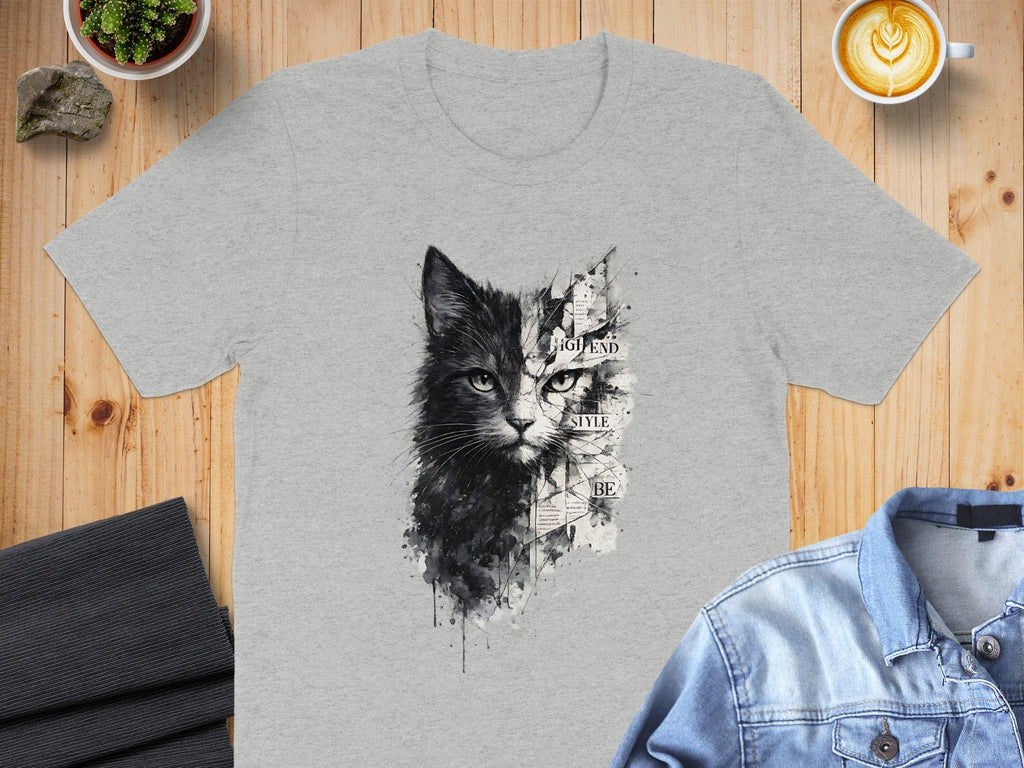 Artistic Black Cat with Text Graphic T-Shirt