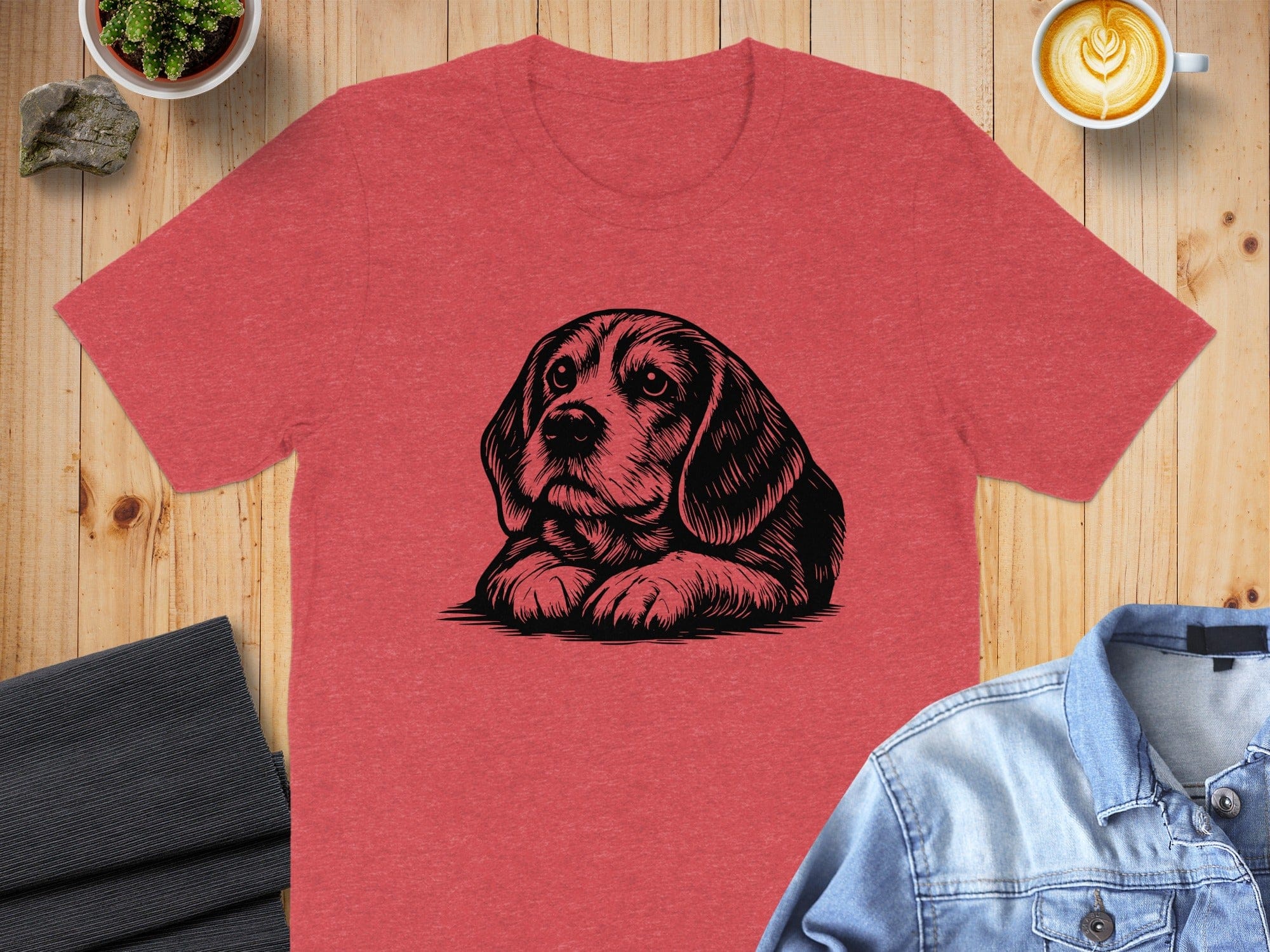 Adorable Puppy Dog Print on Red T-shirt Product