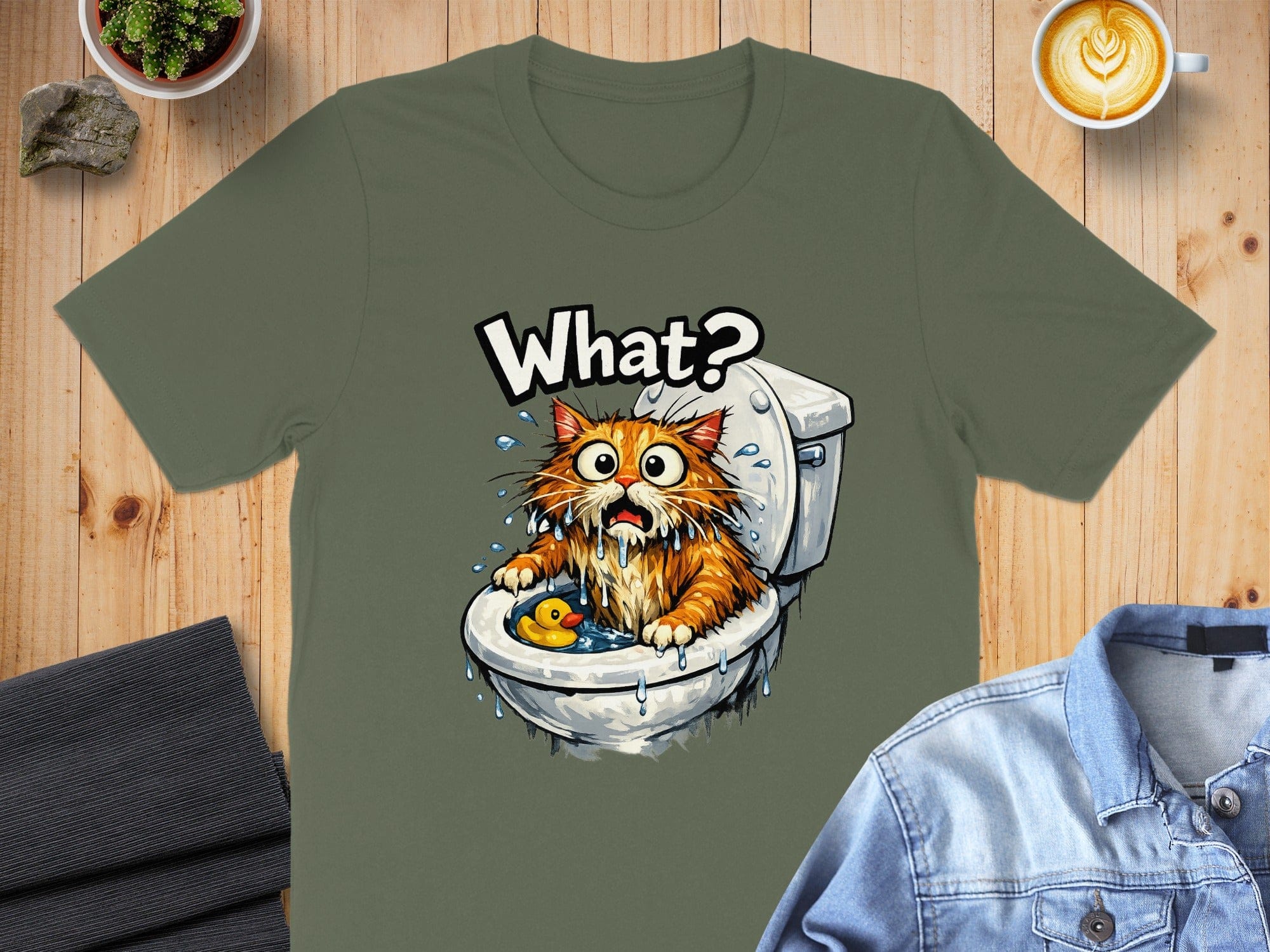 Funny Cat in Toilet What? Graphic T-Shirt
