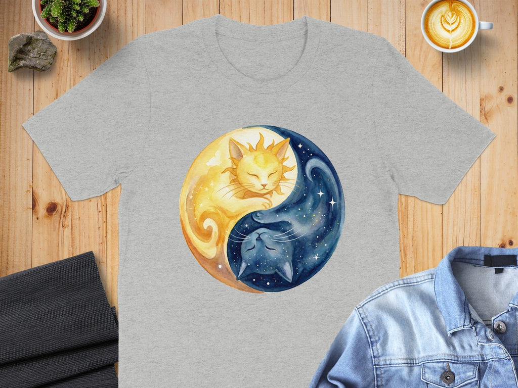 Sun and Moon Yin Yang Cats Design T-Shirt