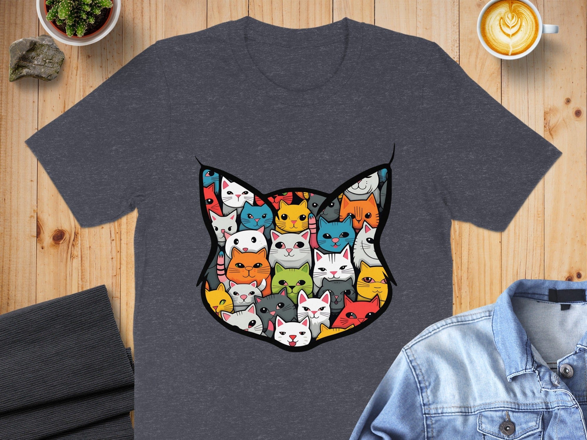 Cute Cat Faces Pattern Graphic T-Shirt