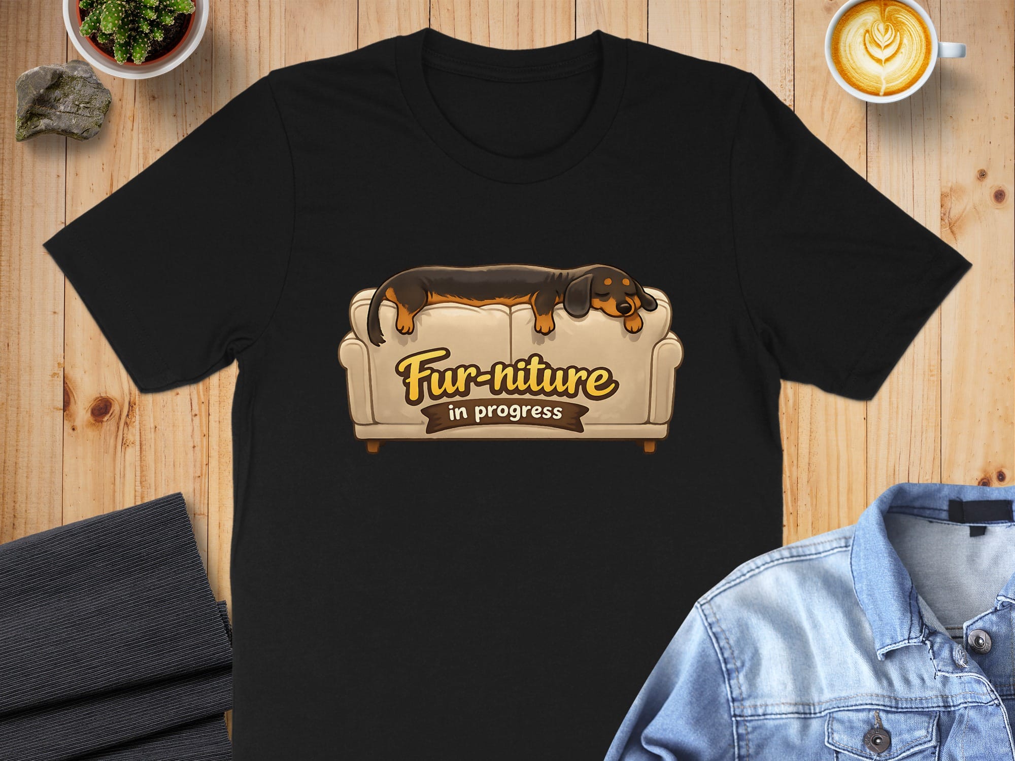 Fur-niture In Progress Dachshund Design T-Shirt