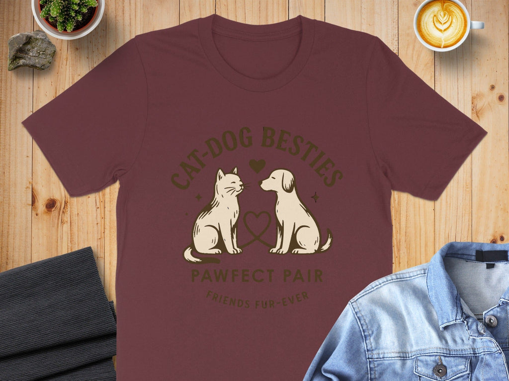 Cat-Dog Besties Pawfect Pair Friends Fur-Ever T-shirt
