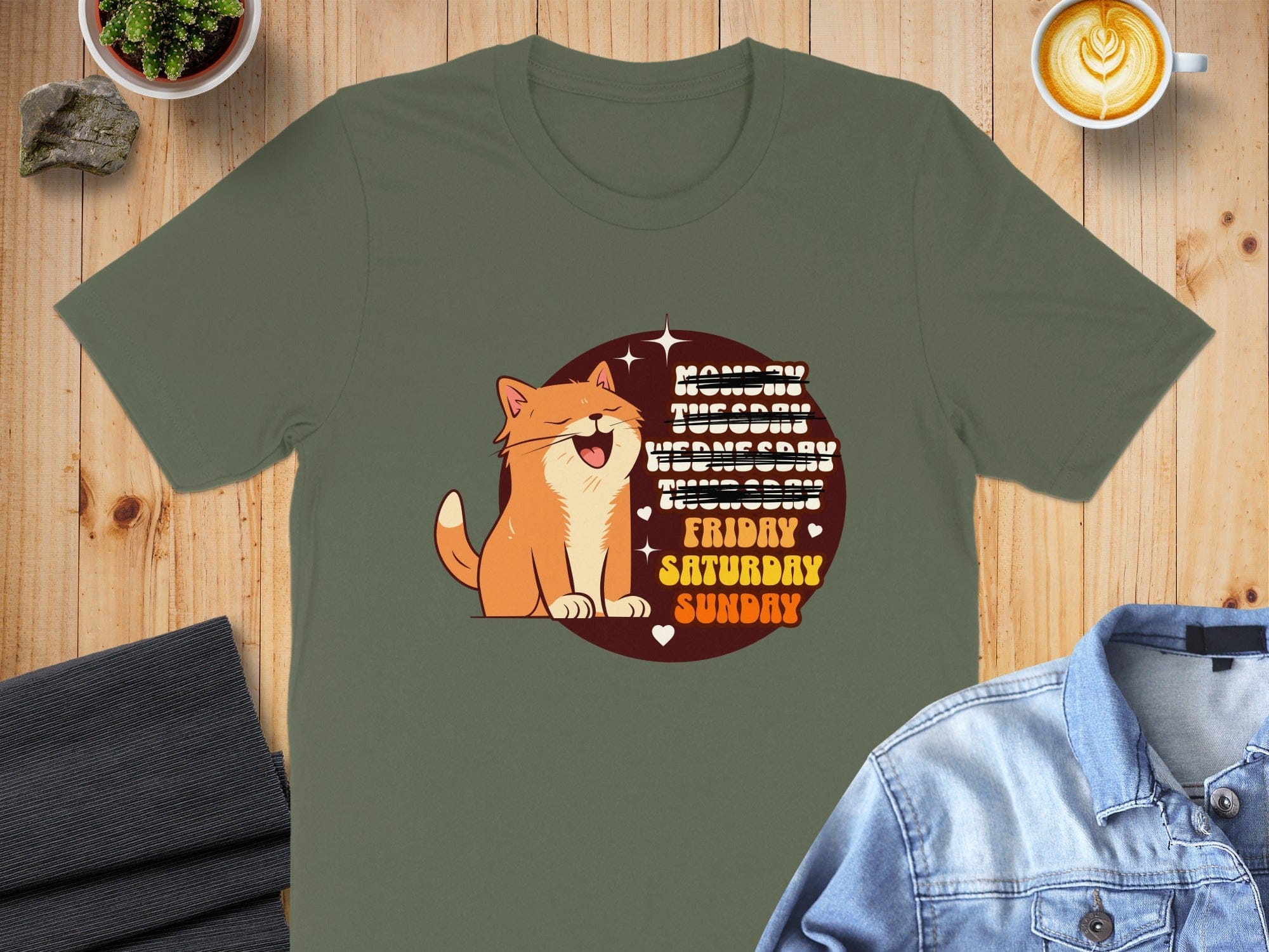 Happy Cat Weekdays Funny Graphic T-Shirt