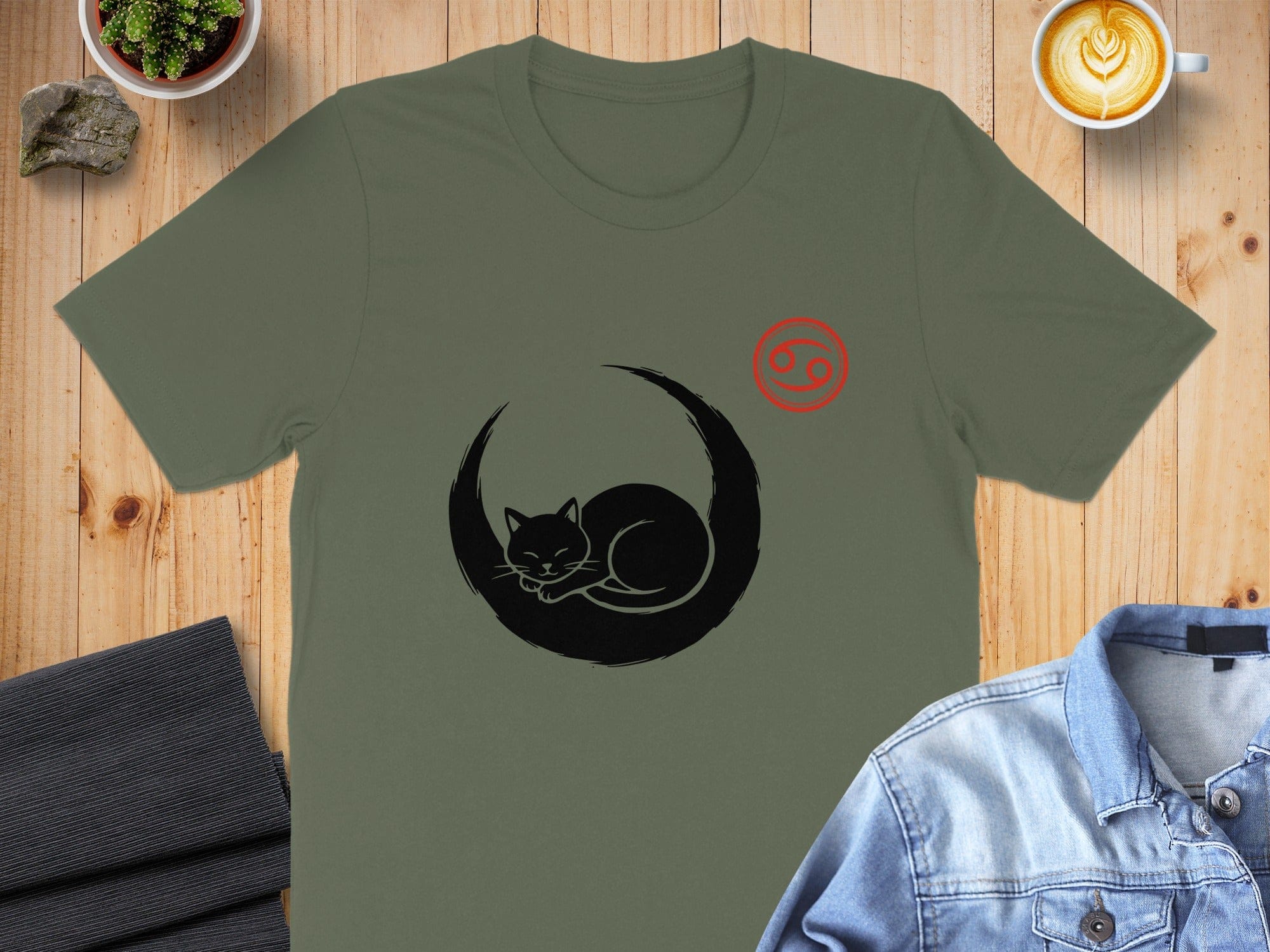 Sleeping Cat with Lunar Design T-shirt