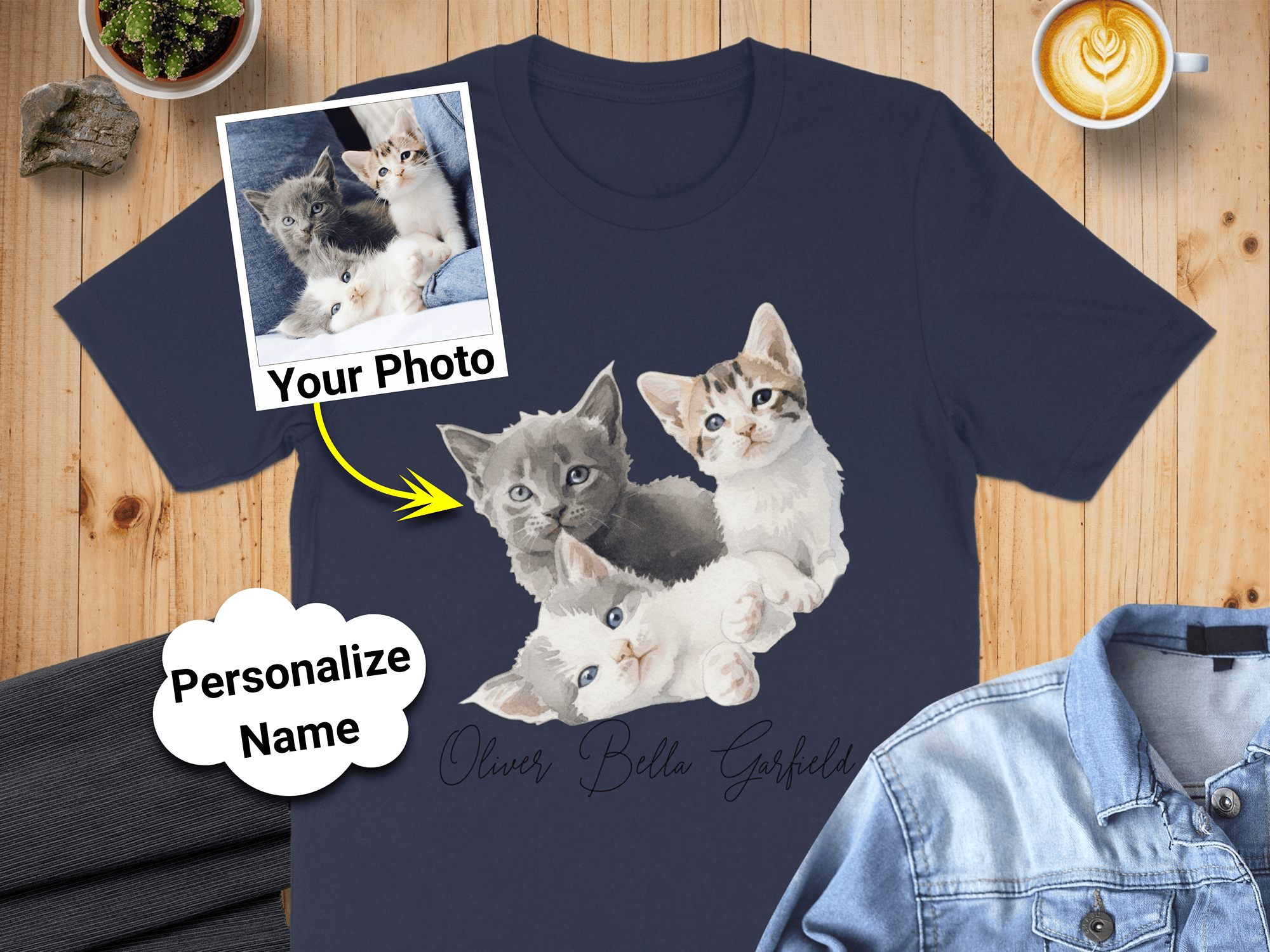 Customizable Pet Photo and Name Print T-Shirt