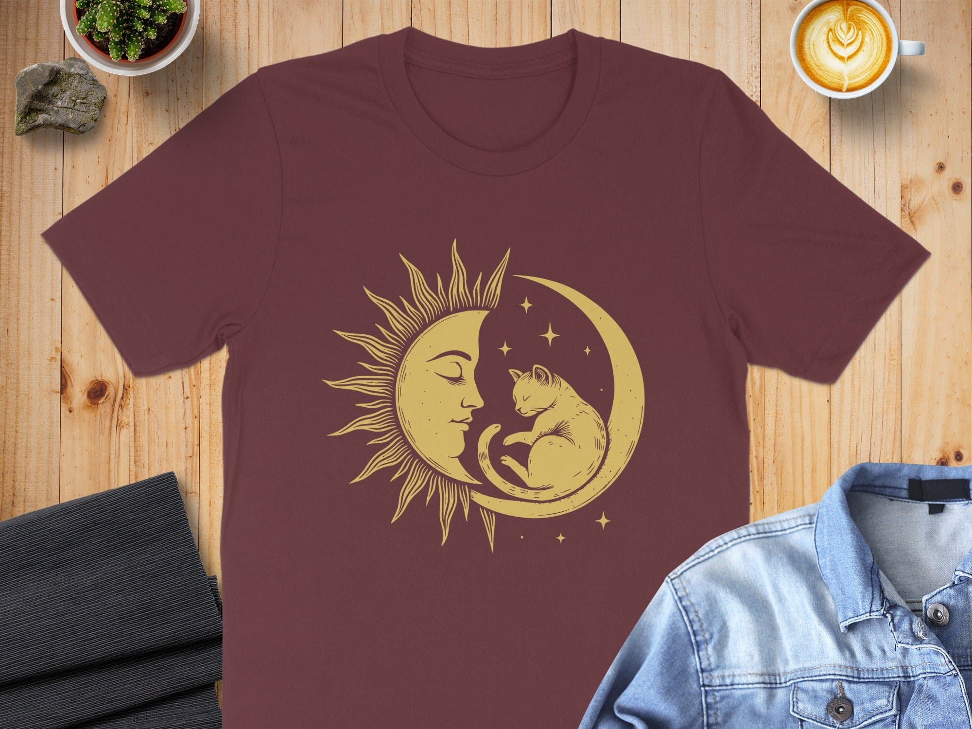 Sun and Moon Cat Graphic Print Unisex T-Shirt