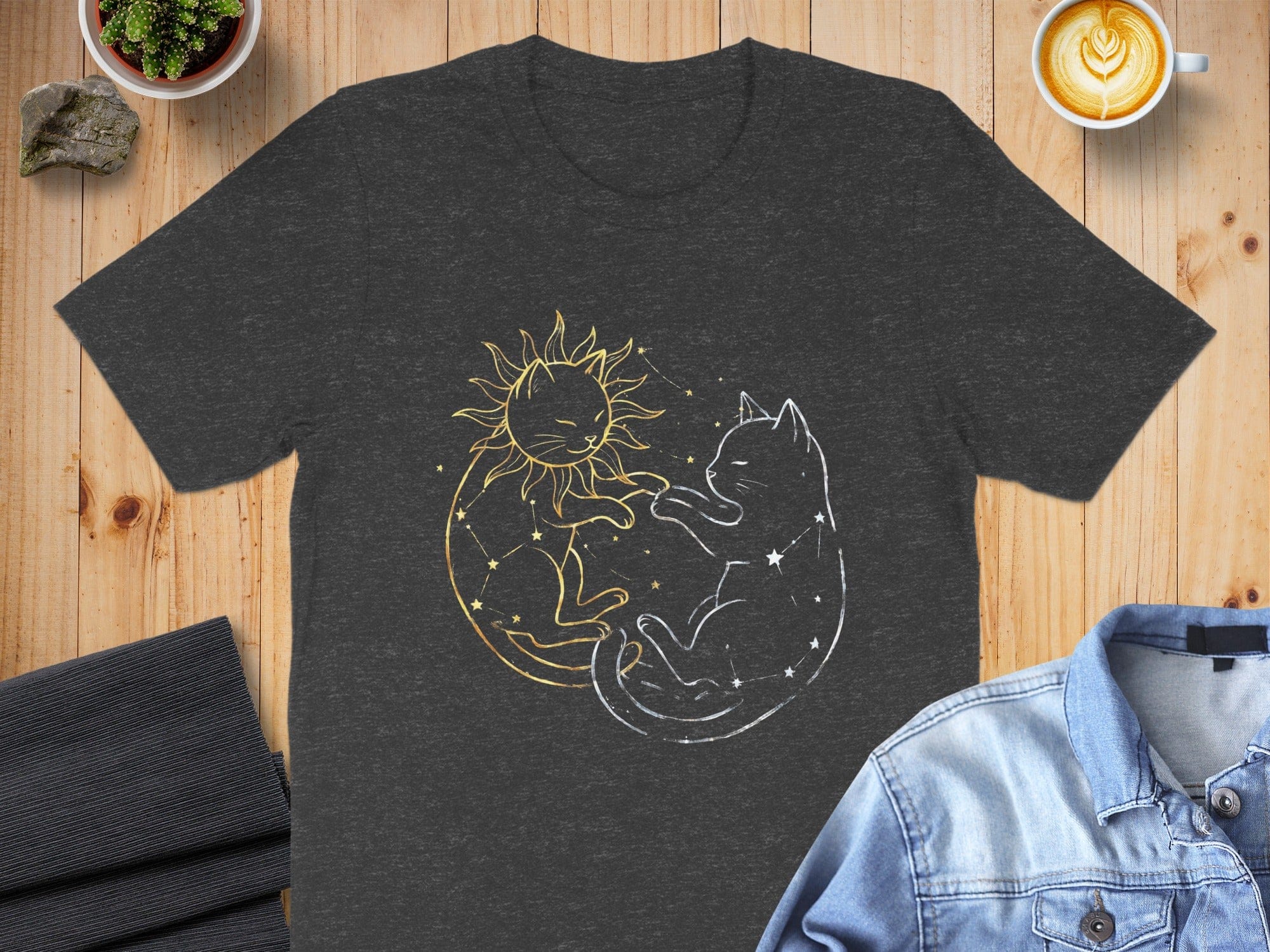 Sun and Moon Cats Graphic Design T-Shirt