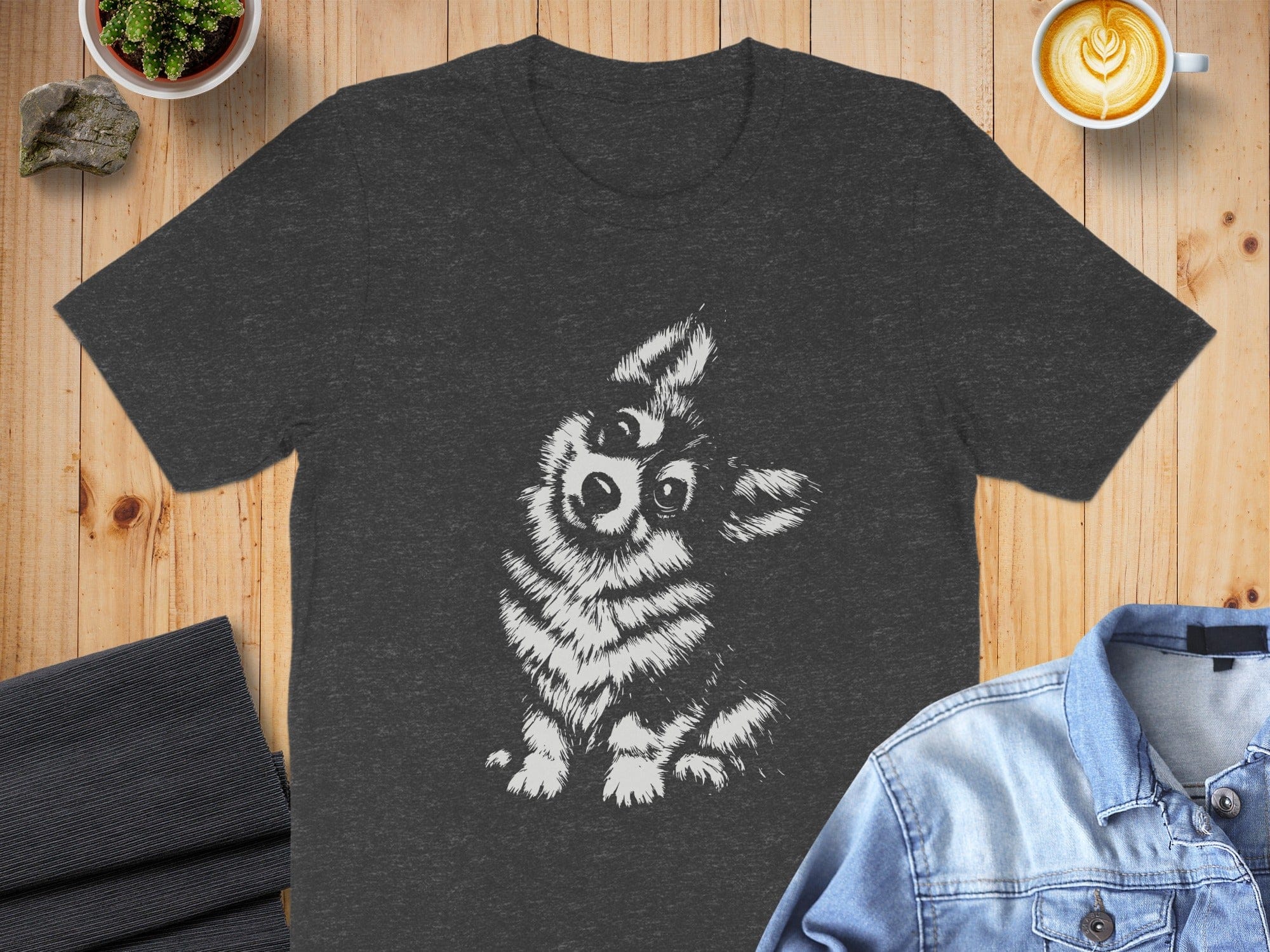 Adorable Dog Illustration on Charcoal Grey T-Shirt