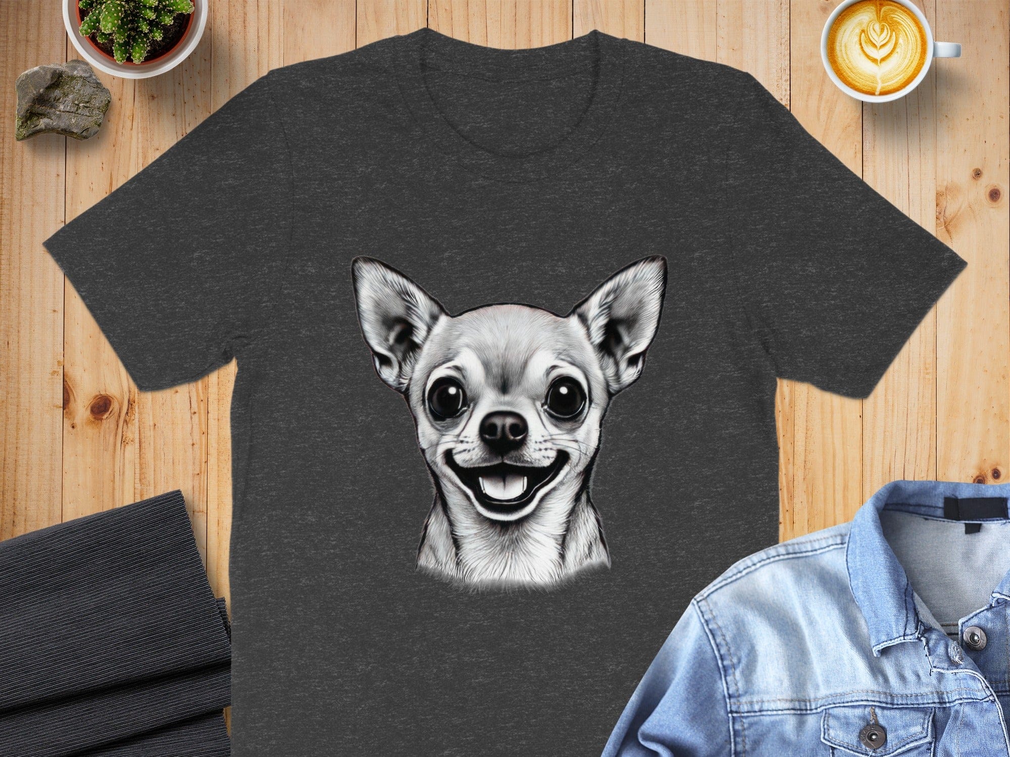 Smiling Chihuahua Face Graphic on Black Tee Product