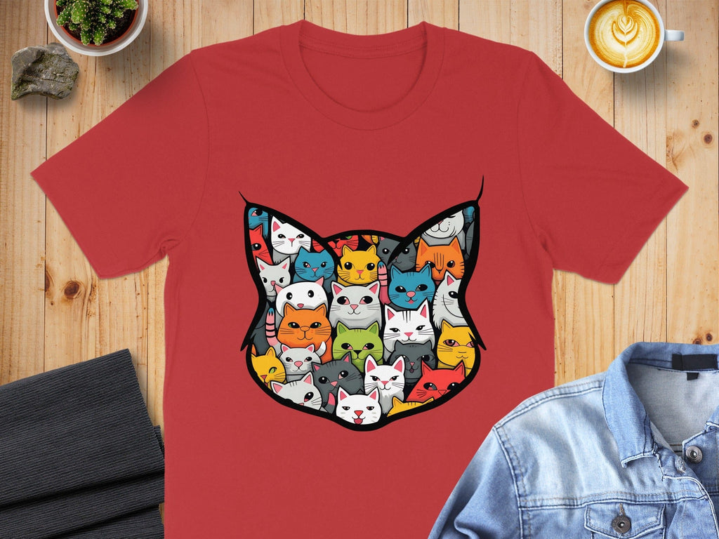 Colorful Cats Face Graphic Print T-shirt