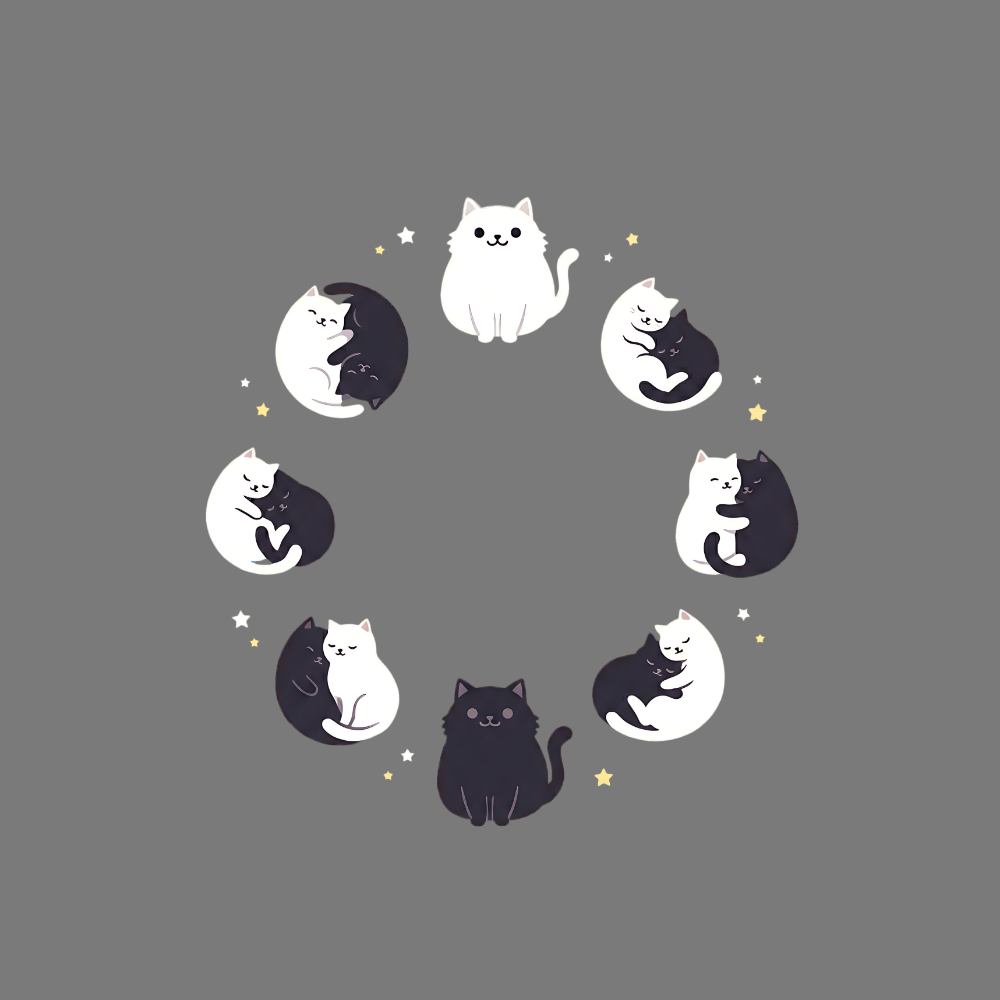 Cute Black and White Cats Circle Design Product