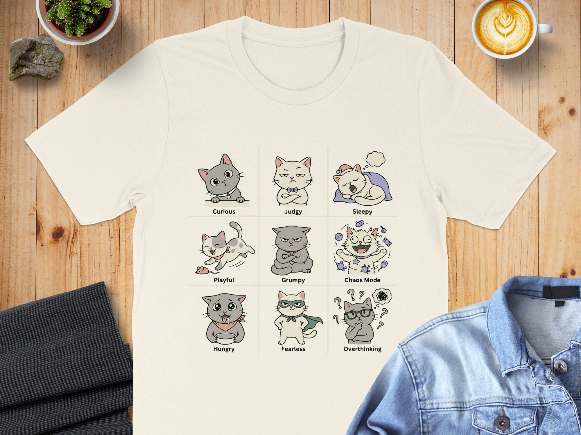 Adorable Feline Mood Shirt with Cute Cat Faces
