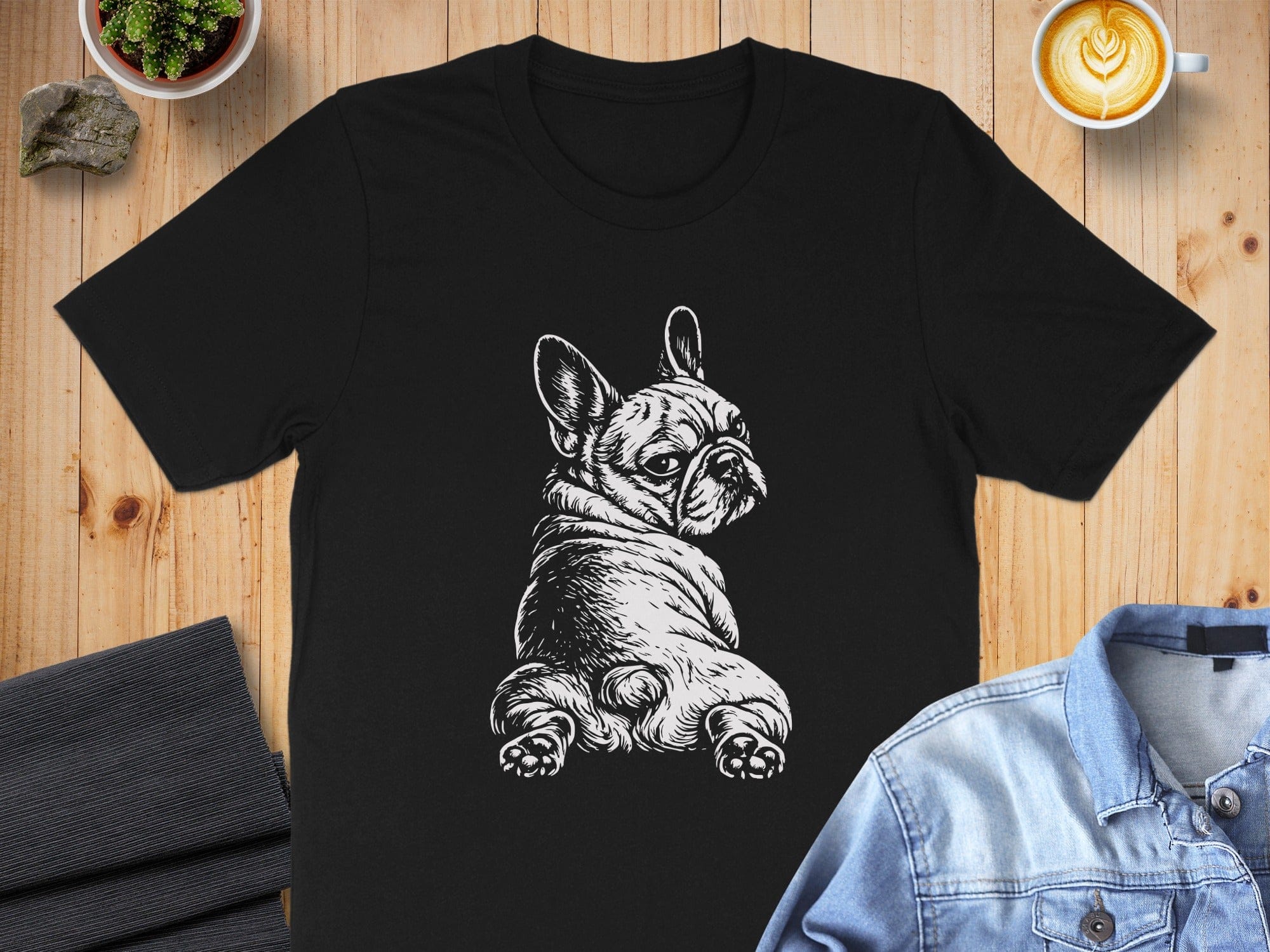 Stylish Black T-Shirt with French Bulldog Graphic Design