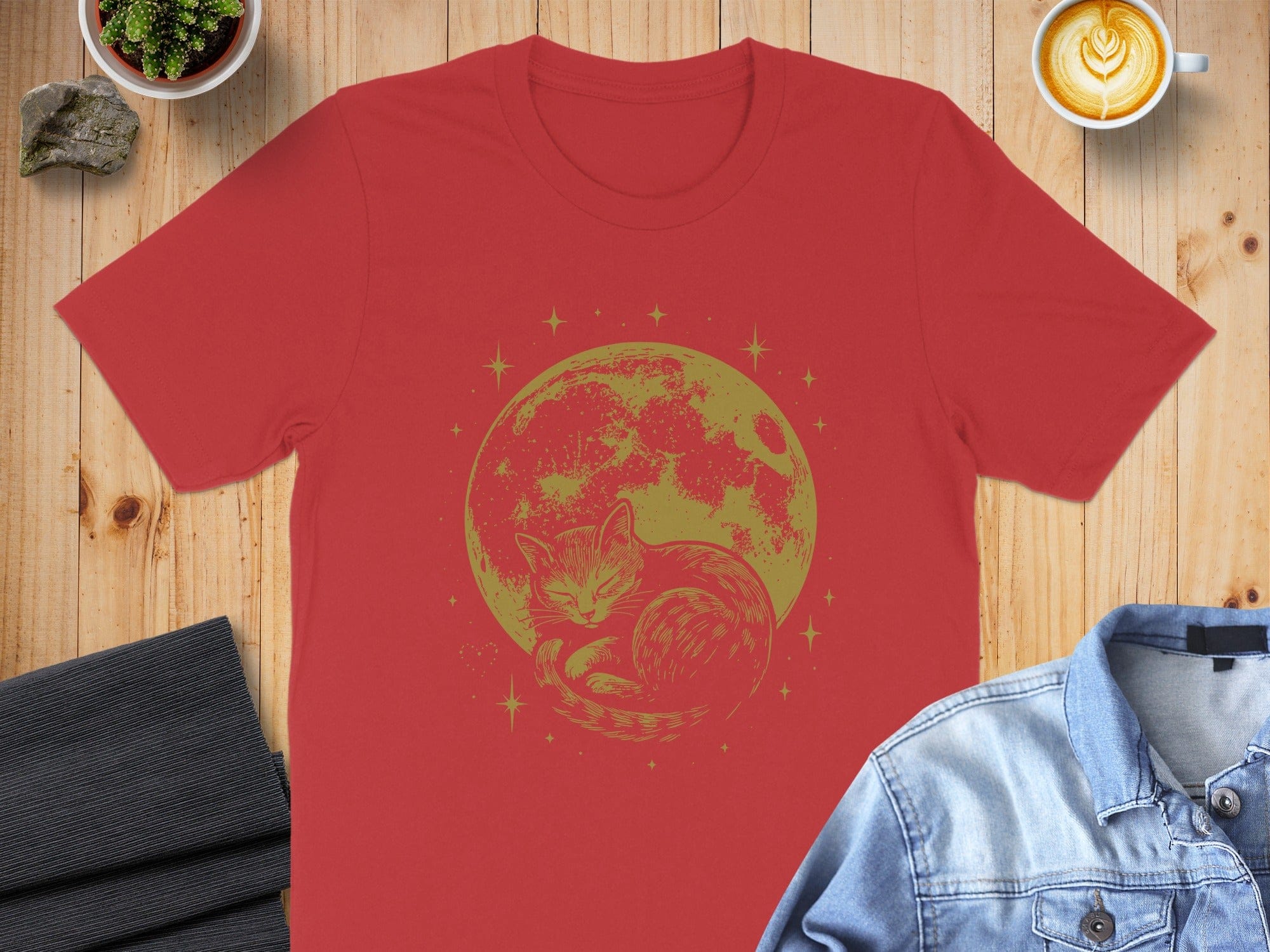 Sleepy Cat with Full Moon Graphic Design T-Shirt Product