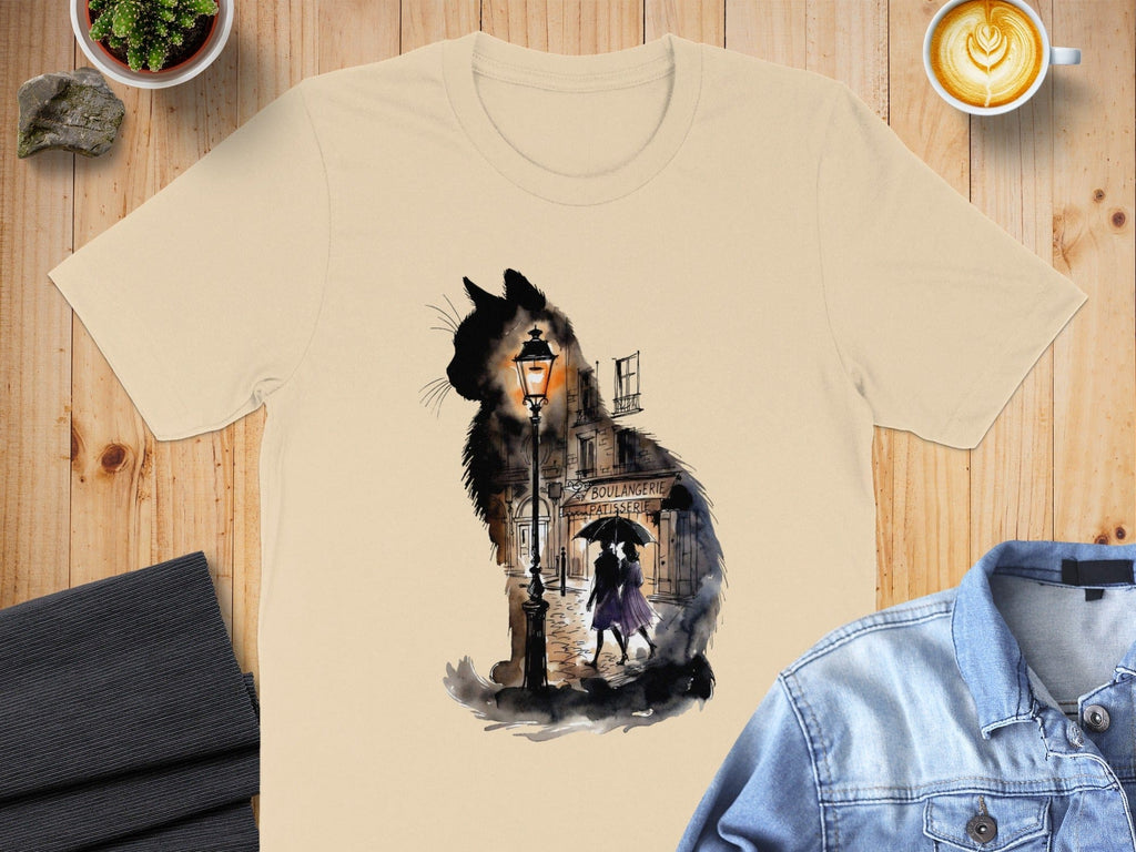 Vintage Cat and Streetlight Design T-Shirt