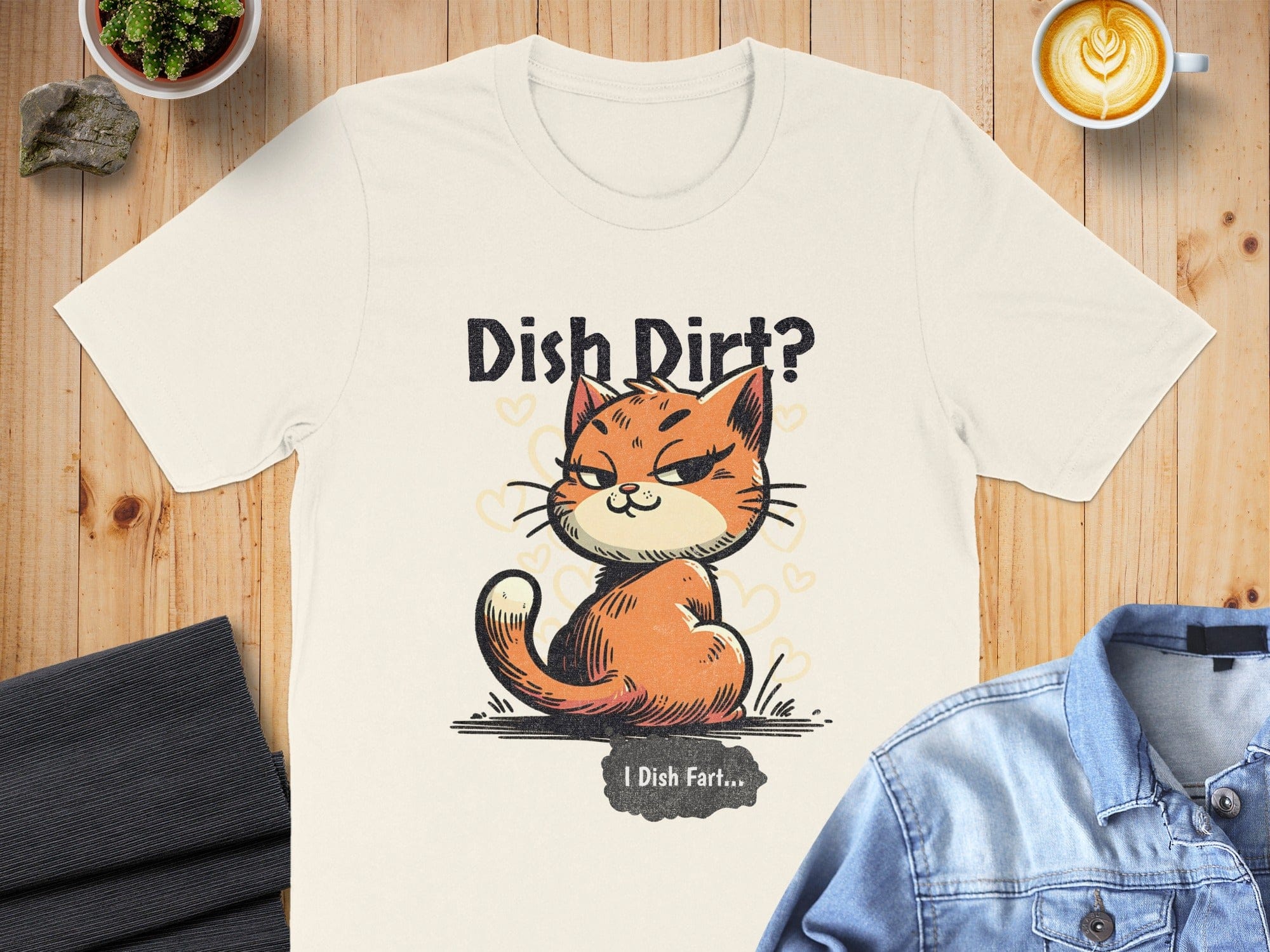 Funny Cat Dish Dirt Dish Fart Graphic T-Shirt