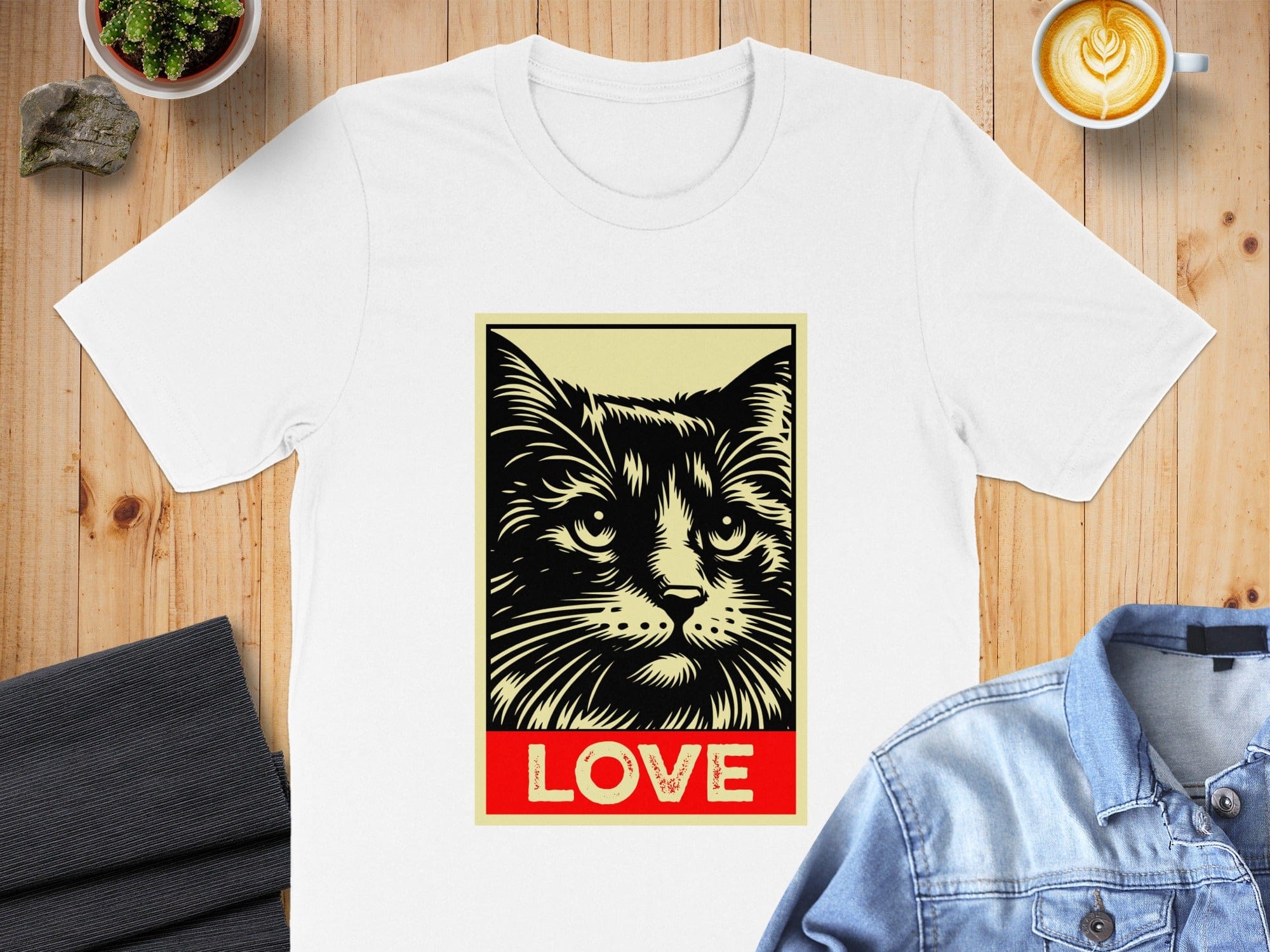 Love Cat Art Print on White T-Shirt Product