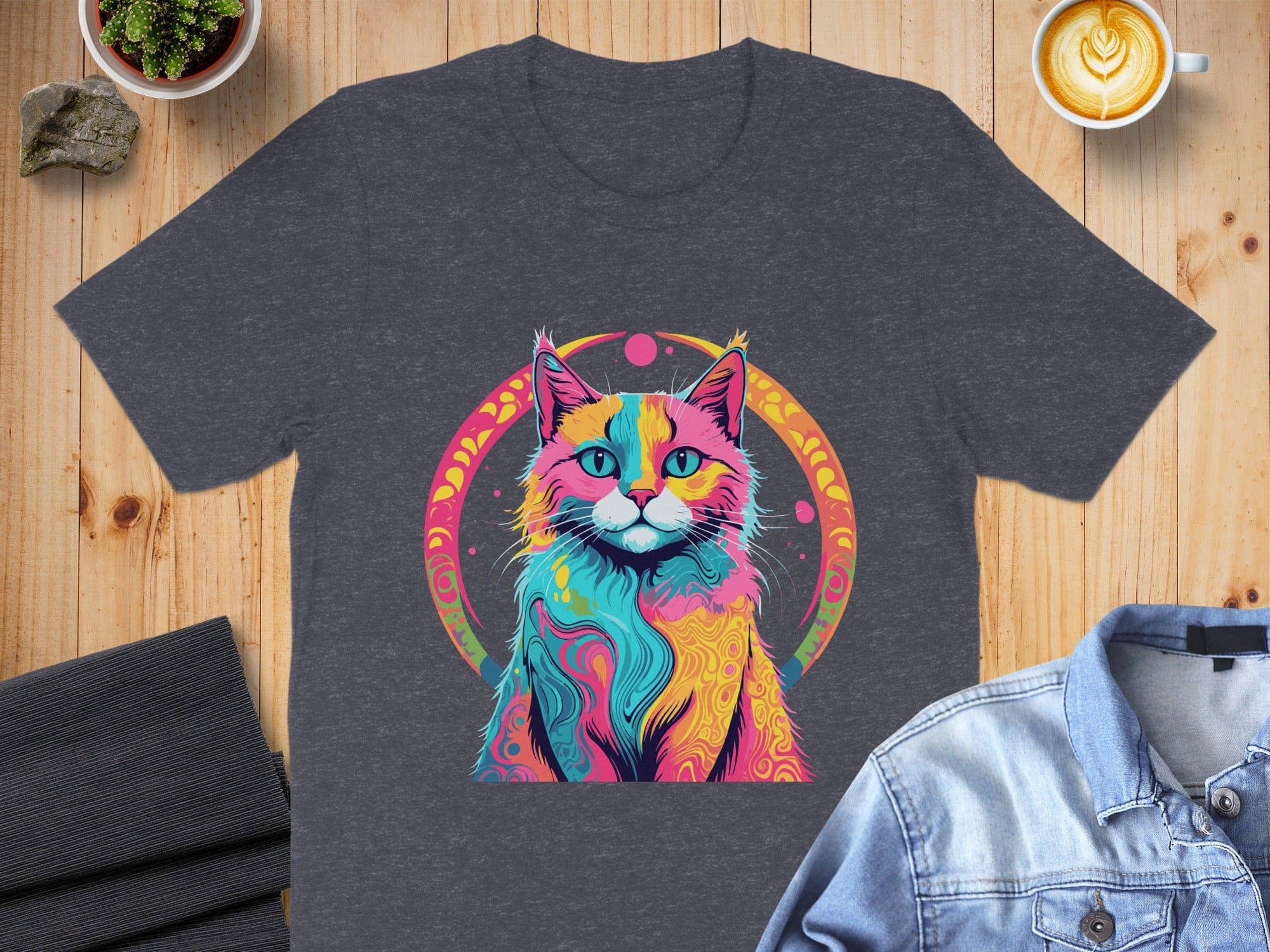 Colorful Artistic Cat Design T-Shirt Graphic Tee