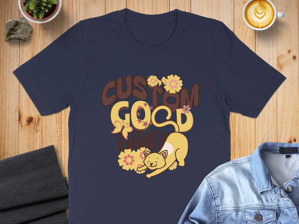Custom Good Vibes Cat and Flowers T-shirt