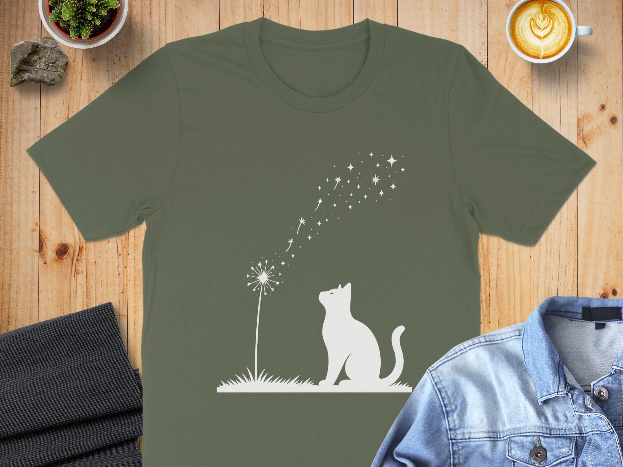 Cat Watching Dandelion Seeds Fly Graphic T-shirt