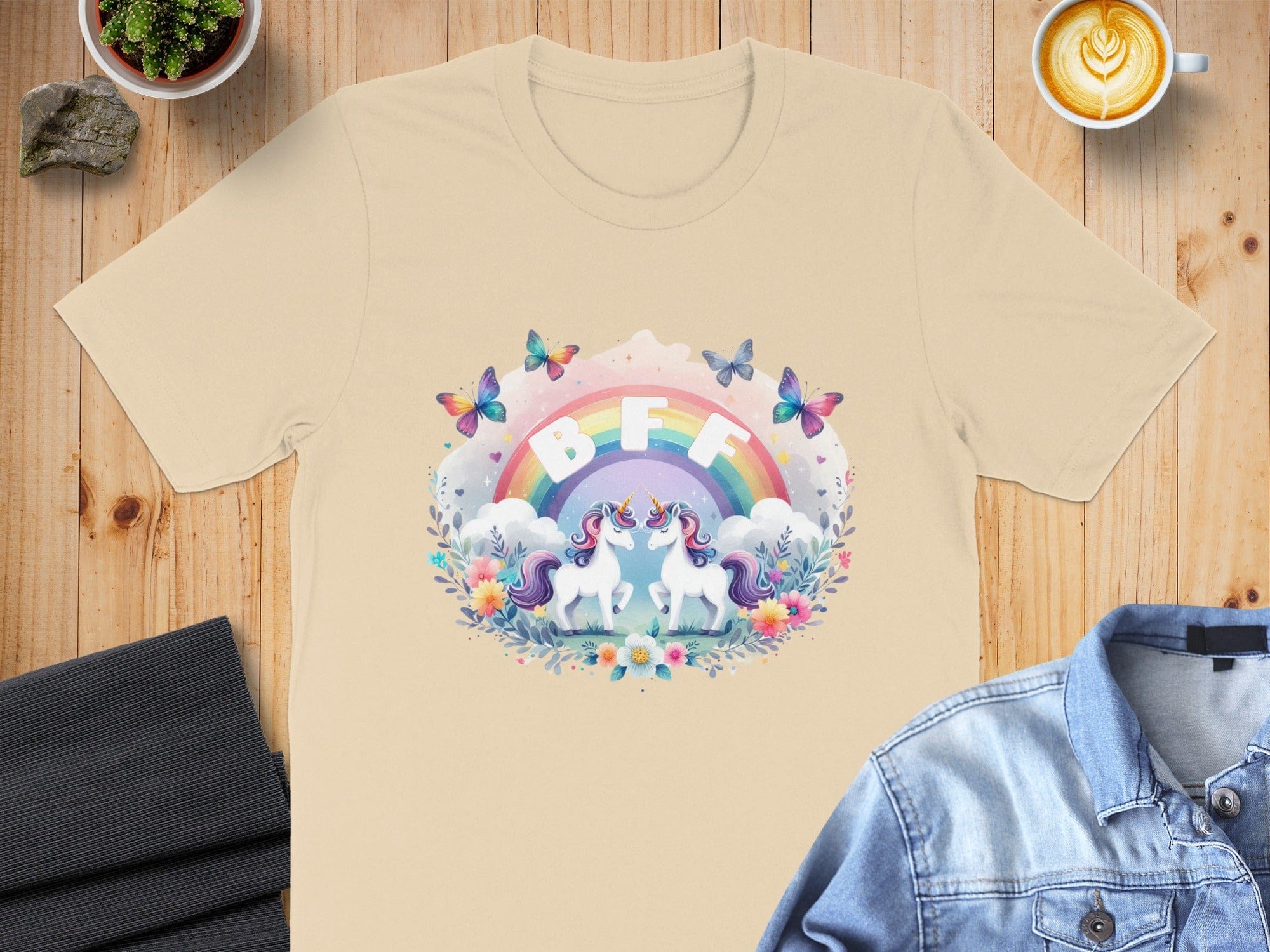 Colorful BFF Unicorns and Butterflies T-Shirt