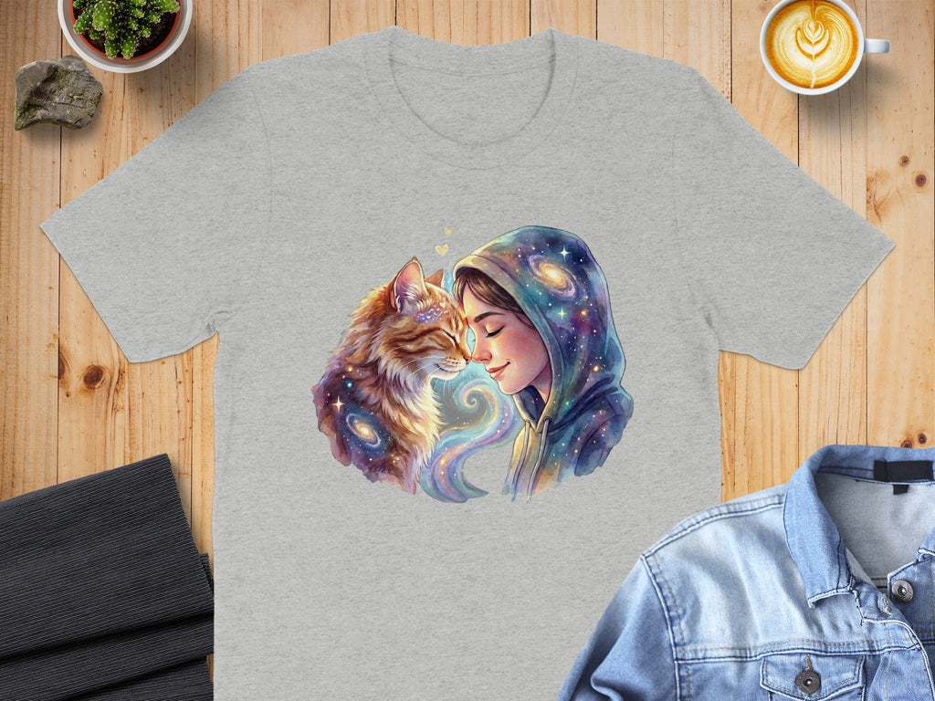 Cosmic Cat and Girl Hand Drawn Illustration T-Shirt