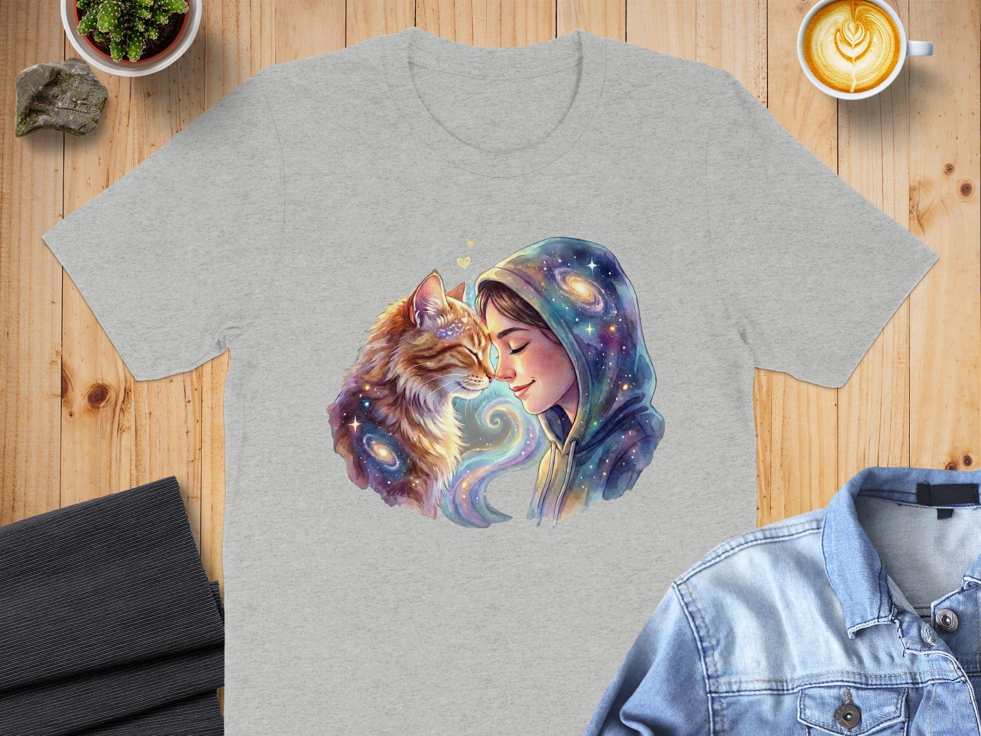 Cosmic Cat and Girl Hand Drawn Illustration T-Shirt