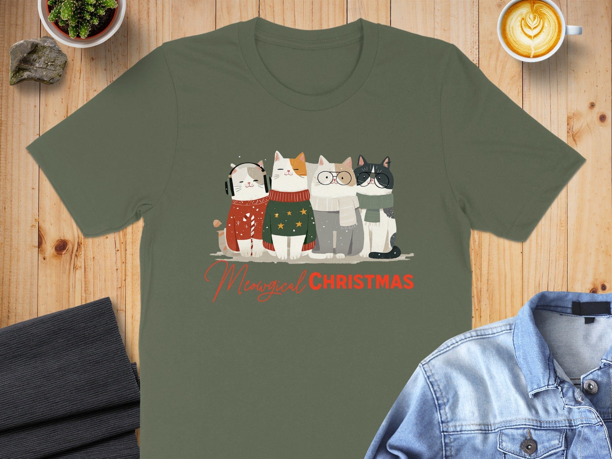 Magical Christmas Cats Graphic Tee for Holiday