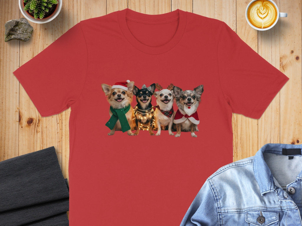 Cute Festive Dogs Graphic Red T-Shirt for Dog Lovers