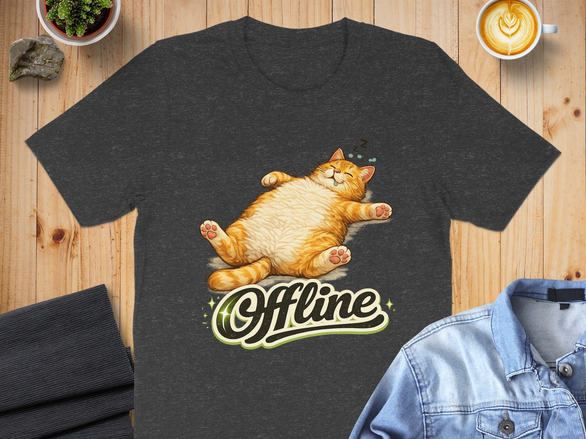 Cute Sleeping Cat Offline Graphic T-Shirt