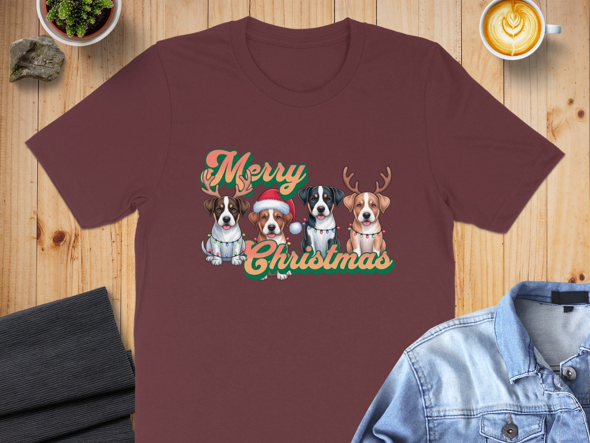 Merry Christmas Four Cute Dogs Graphic Tee