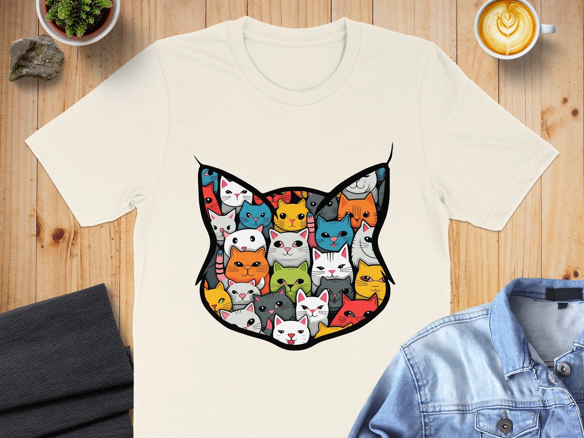 Colorful Cat Faces Design Graphic T-Shirt