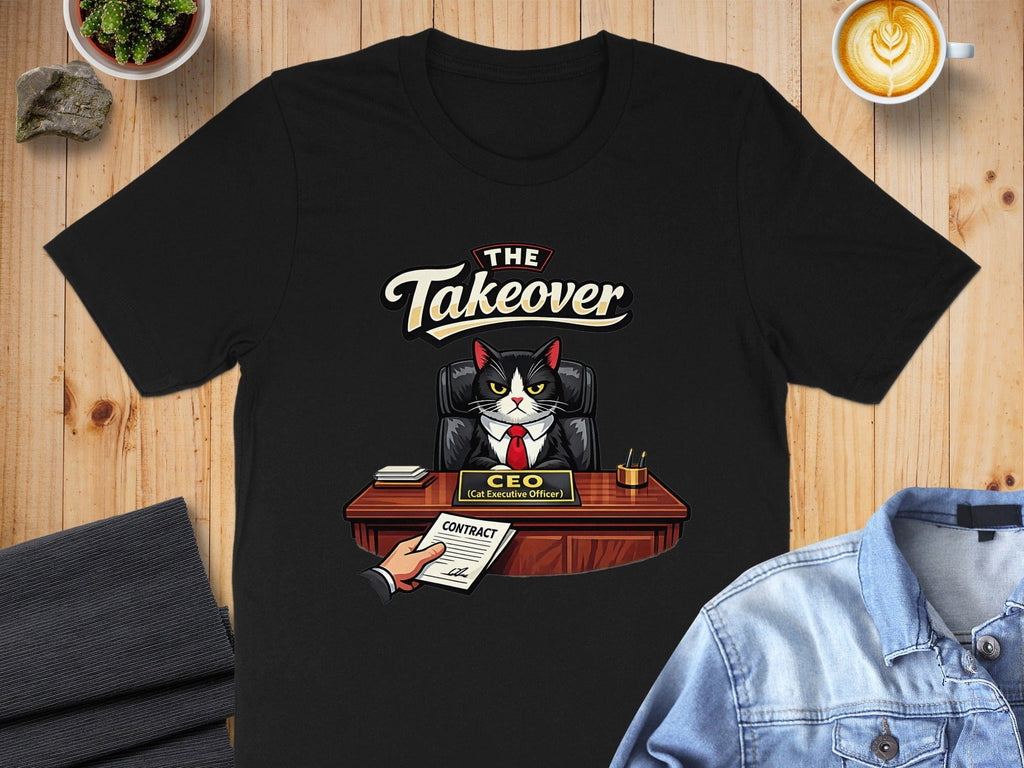 The Takeover Cat CEO Funny T-shirt with Cartoon Graphic