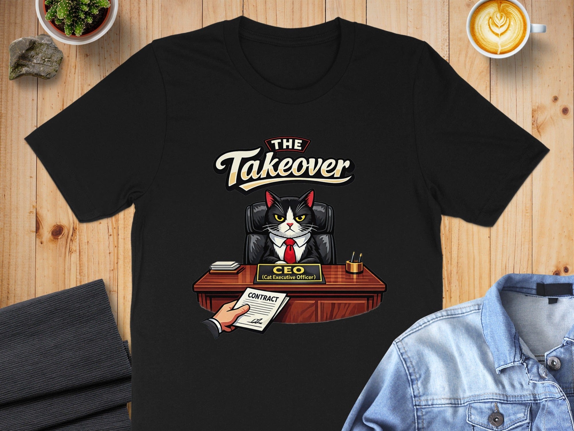 The Takeover Cat CEO Funny T-shirt with Cartoon Graphic