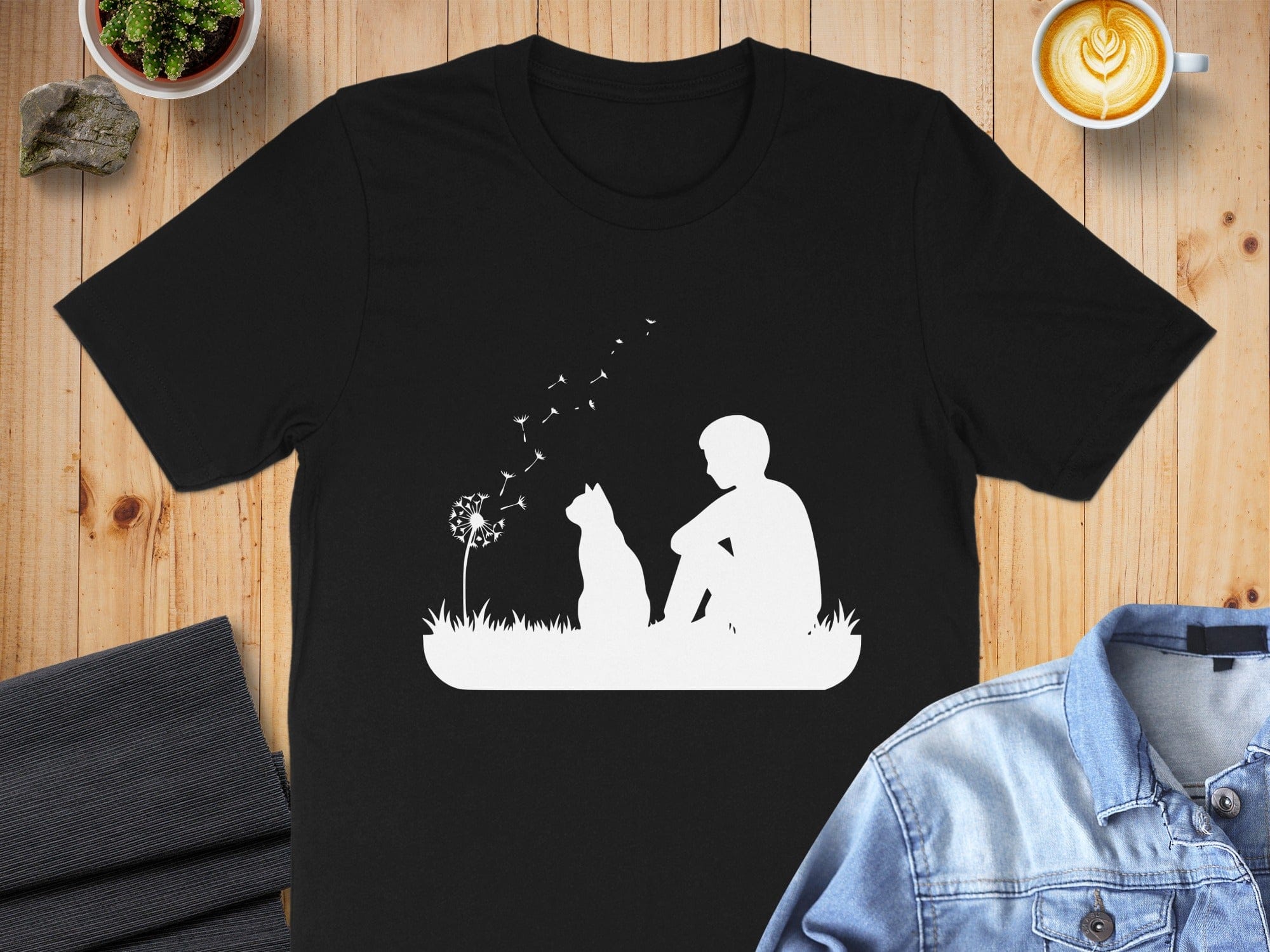 Peaceful Garden Scene Cat and Human T-shirt
